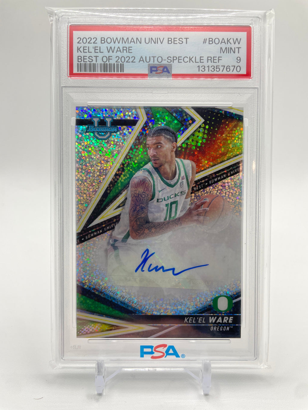 2022-23 Bowman University Best Kel'El Ware Speckle Refractor Auto /25 PSA 9 MINT