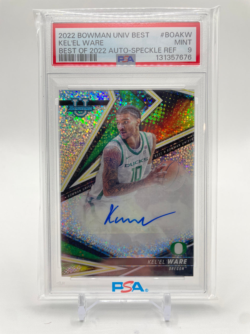 2022-23 Bowman University Best Kel'El Ware Speckle Refractor Auto /25 PSA 9 MINT