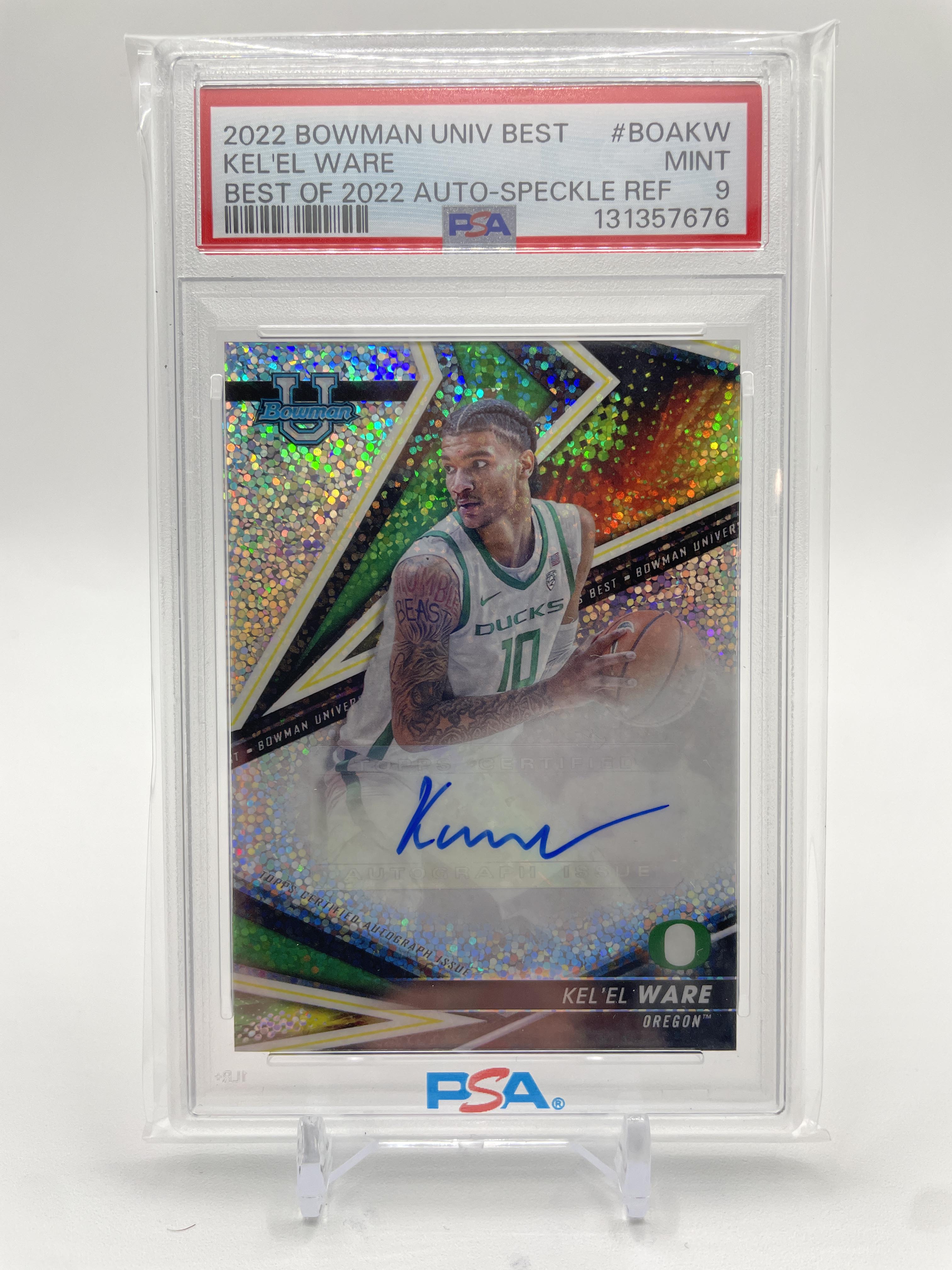 2022-23 Bowman University Best Kel'El Ware Speckle Refractor Auto /25 PSA 9 MINT