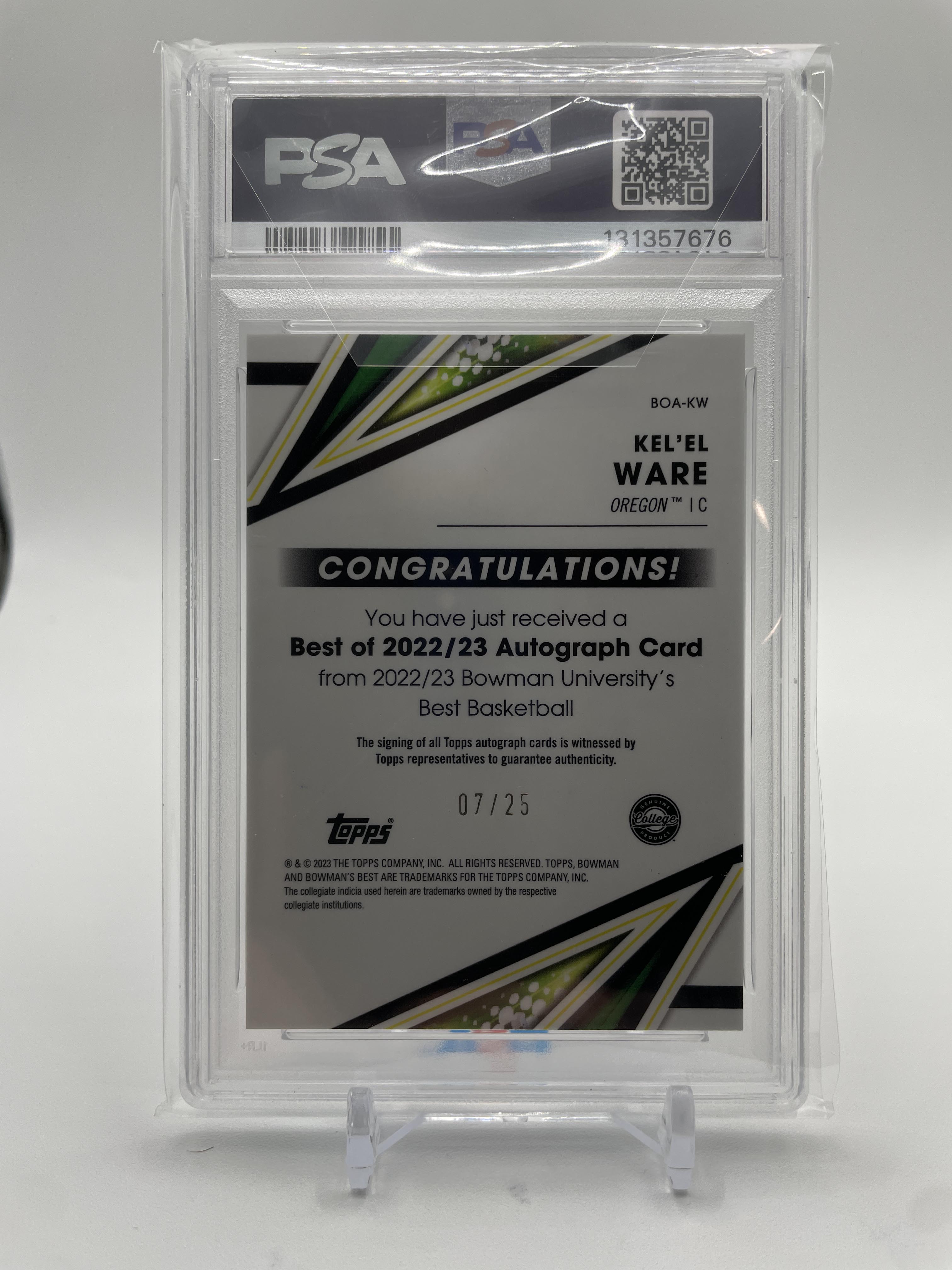 2022-23 Bowman University Best Kel'El Ware Speckle Refractor Auto /25 PSA 9 MINT