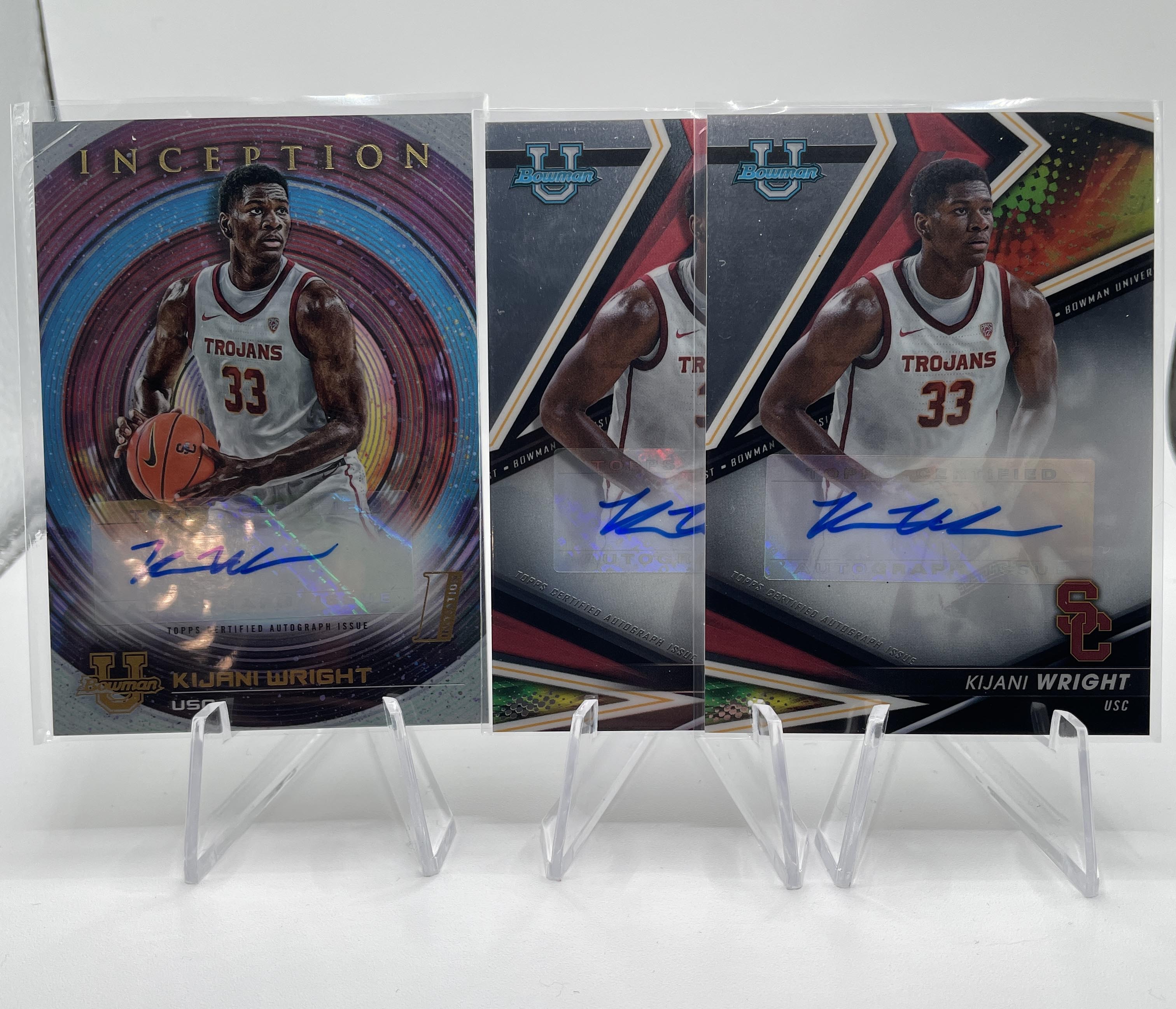 2022-23 Bowman University Best Kijani Wright Rookie Auto Set + Inception Auto