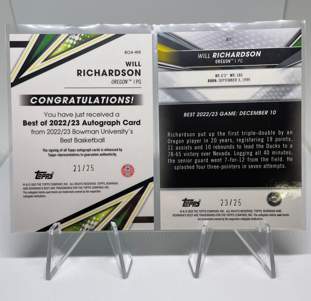 2022-23 Bowman University Best Will Richardson Speckle Auto /25 + Orange /25