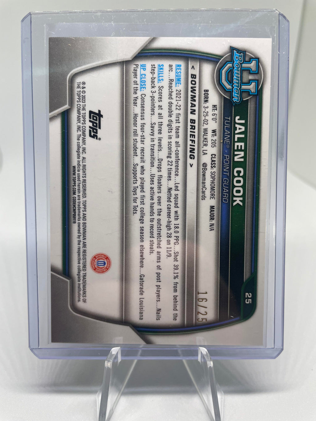 2022-23 Bowman University Chrome Jalen Cook Orange /25 + Fuchsia /125 + Pink SP