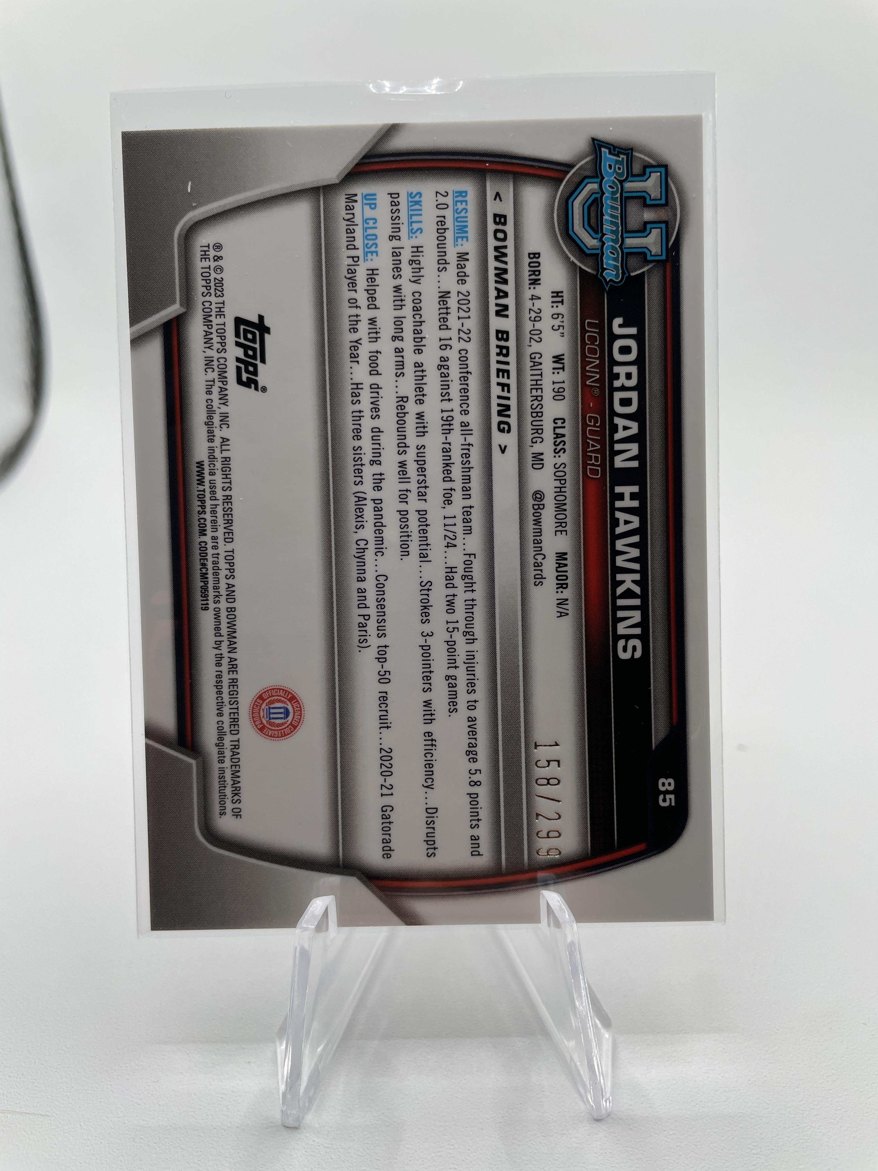 2022-23 Bowman University Chrome Jordan Hawkins Aqua Refractor /199