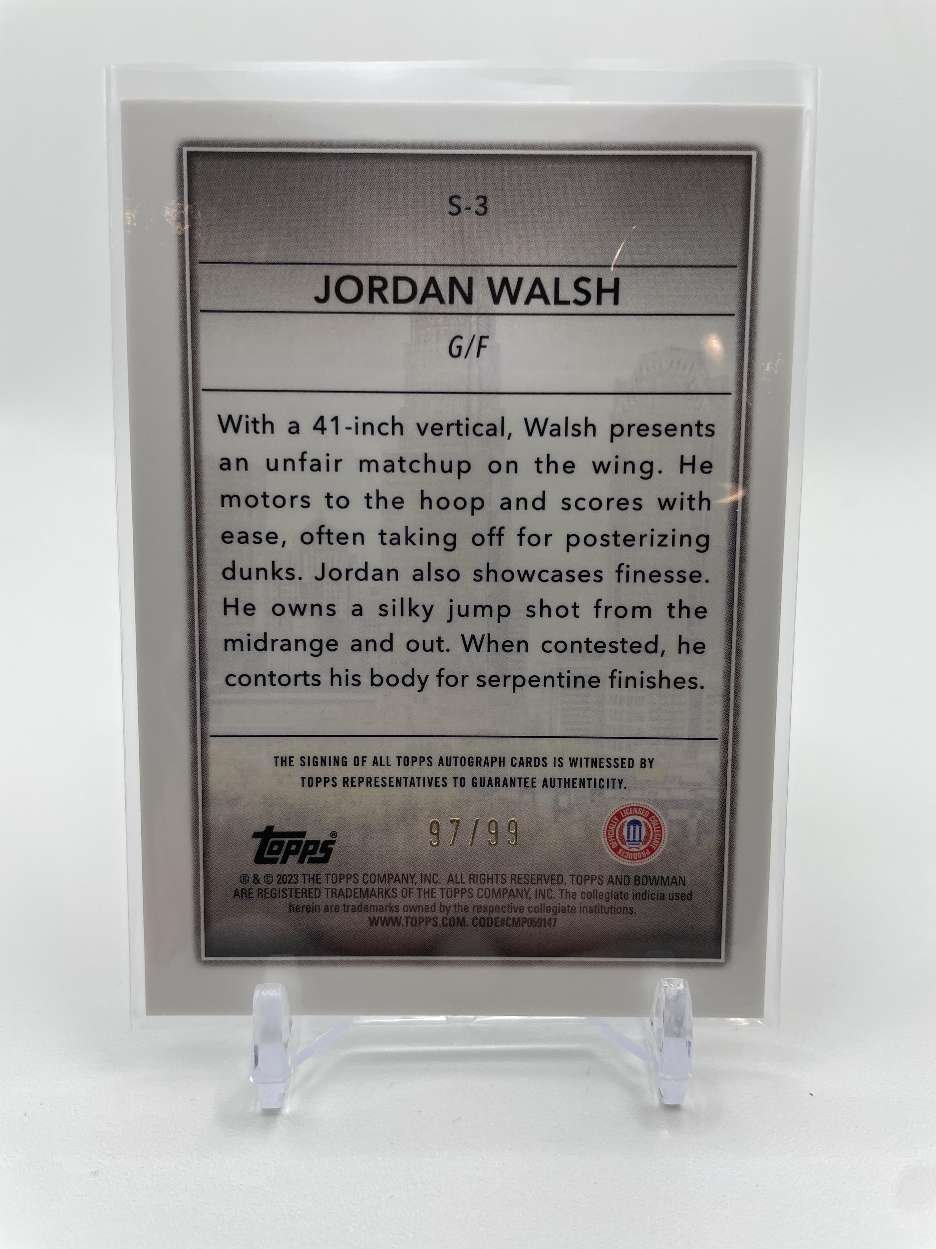 2022-23 Bowman University Chrome Jordan Walsh Skyscraping Rookie Auto /99
