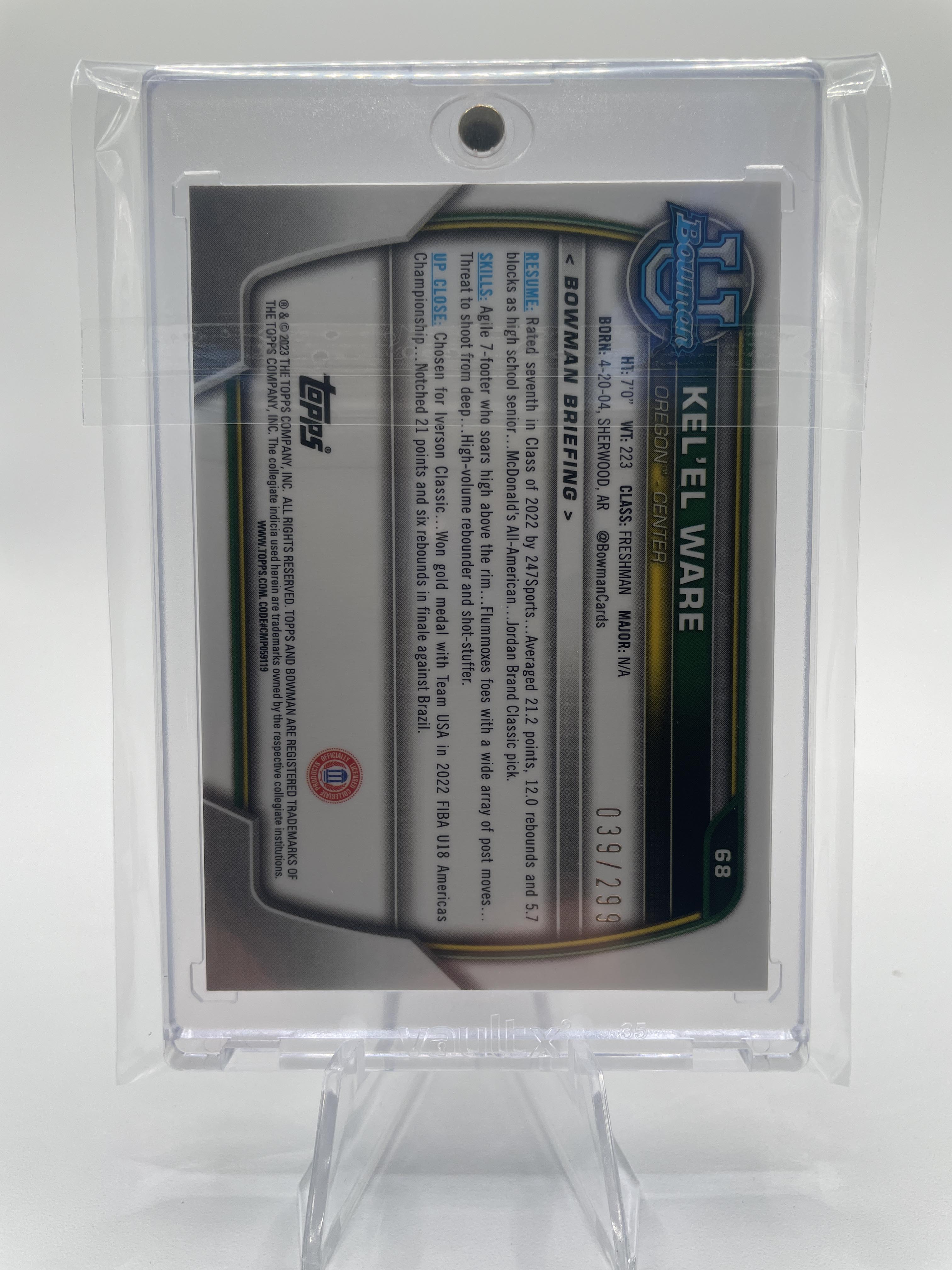 2022-23 Bowman University Chrome Kel'El Ware Aqua Refractor /299