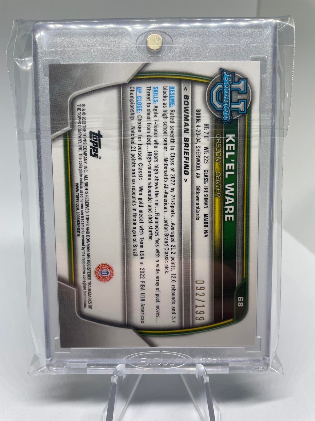 2022-23 Bowman University Chrome Kel'El Ware Blue Refractor /199