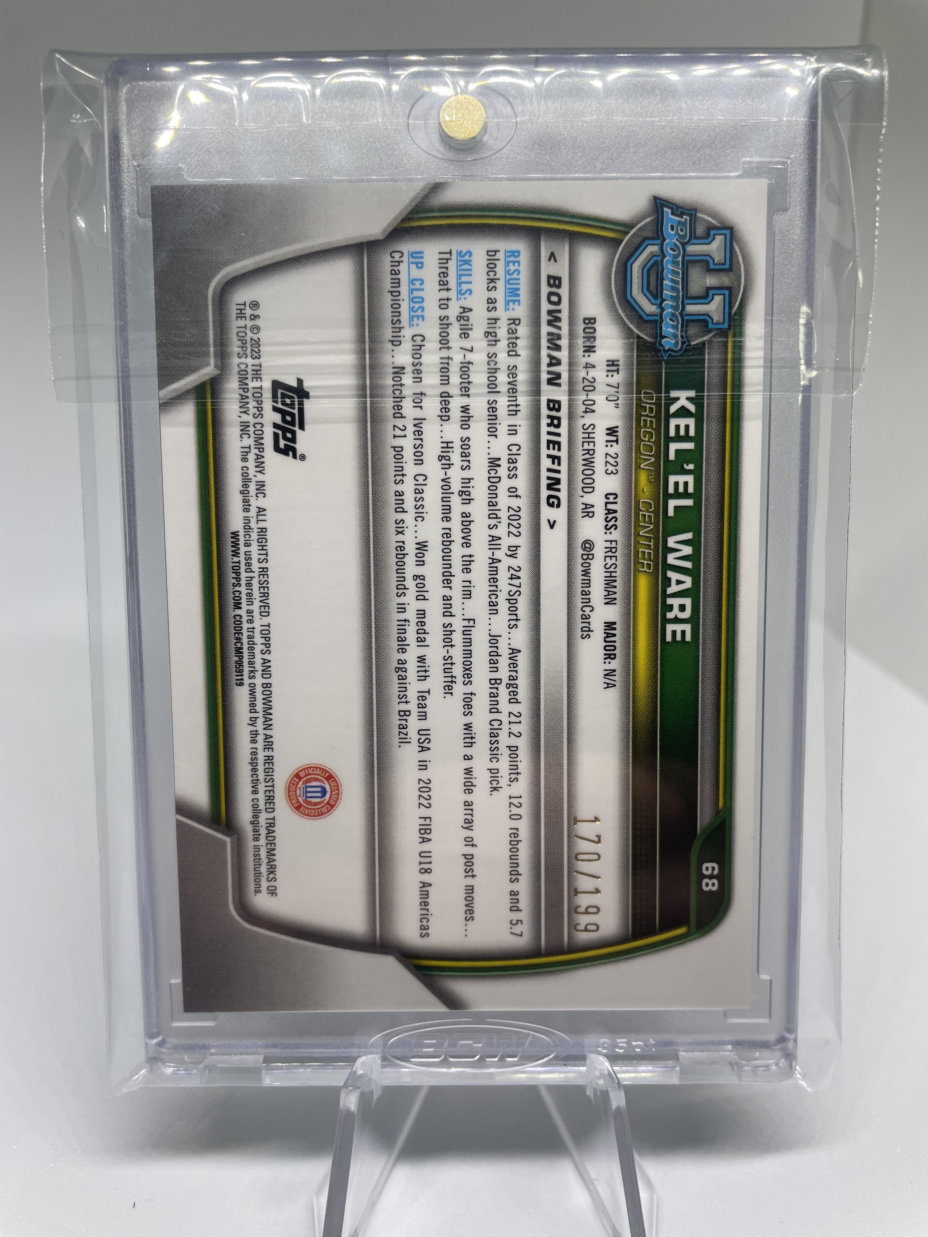 2022-23 Bowman University Chrome Kel'El Ware Blue Refractor /199