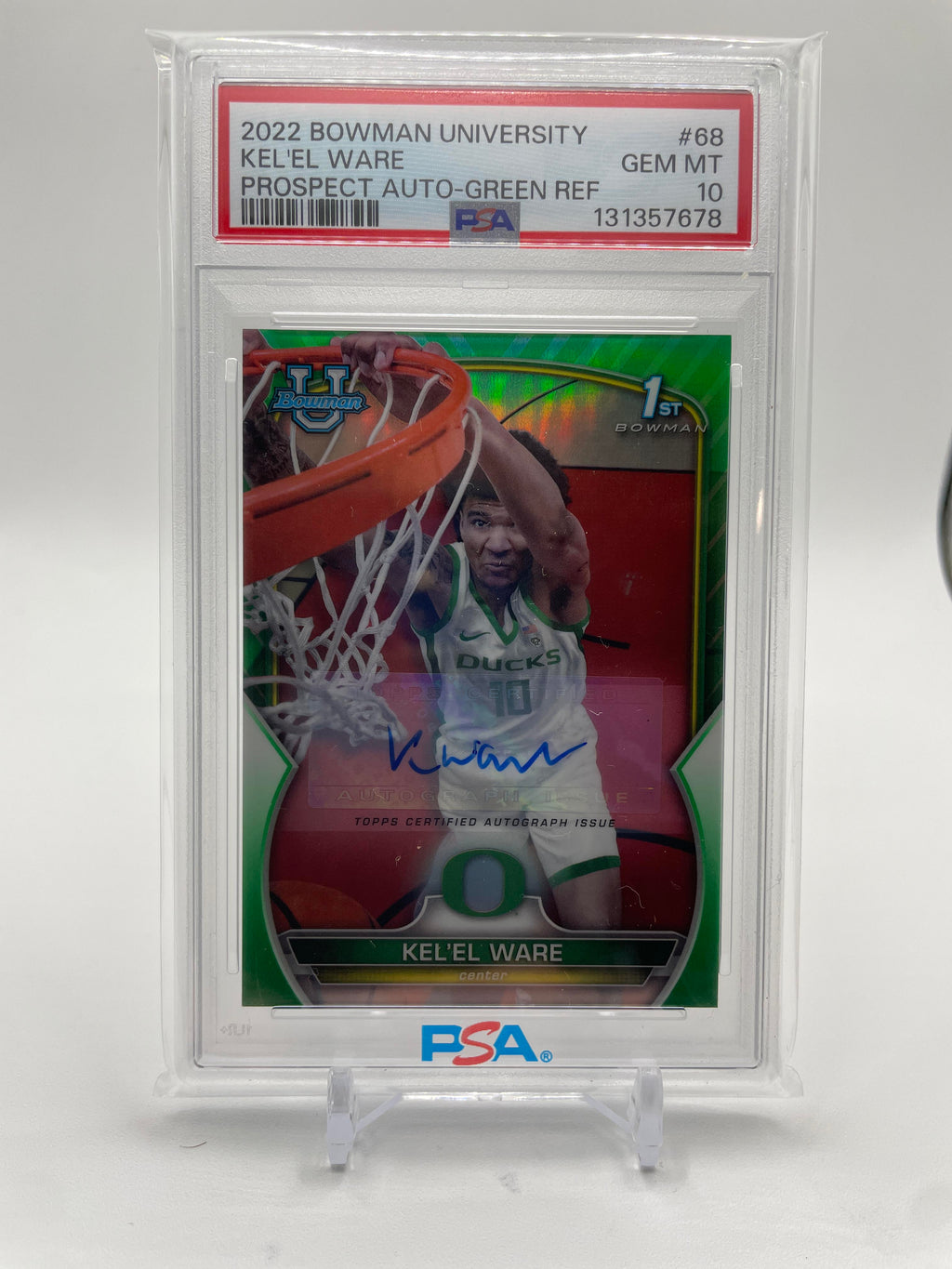 2022-23 Bowman University Chrome Kel'El Ware Green Refractor Auto /99 PSA 10