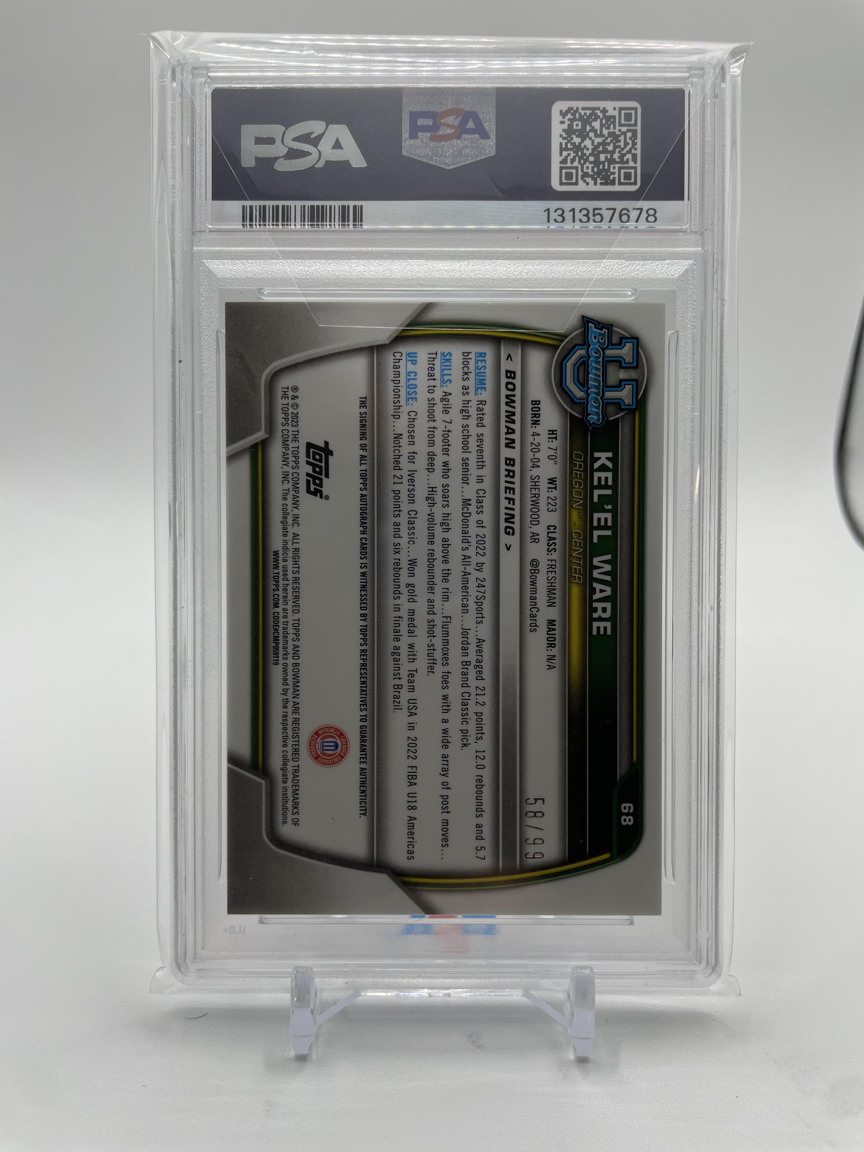 2022-23 Bowman University Chrome Kel'El Ware Green Refractor Auto /99 PSA 10