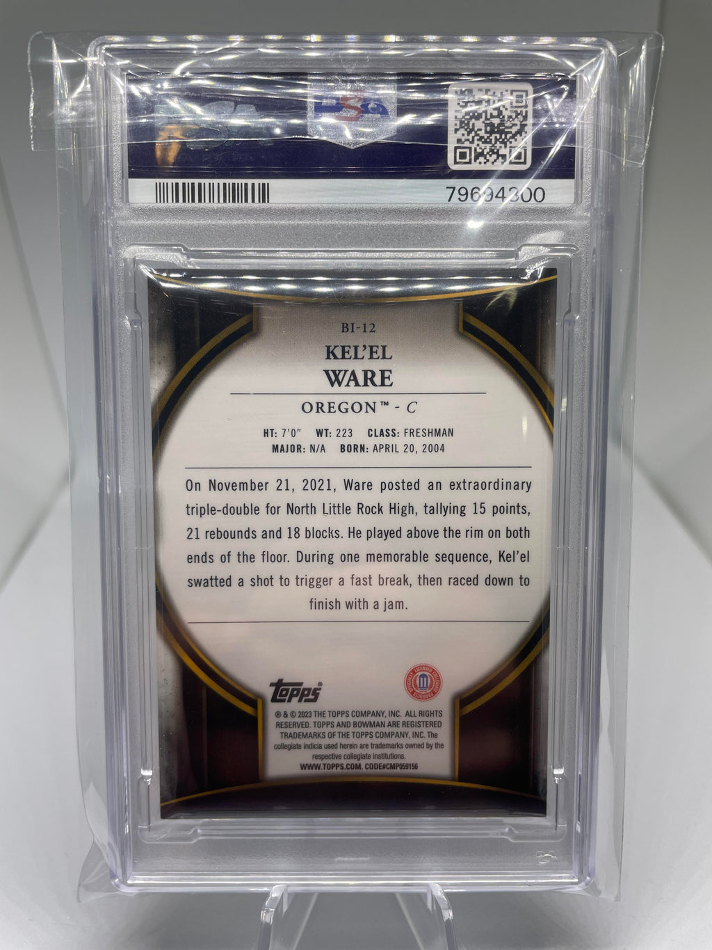 2022-23 Bowman University Chrome Kel'El Ware Invicta Rookie Insert PSA 9 Mint