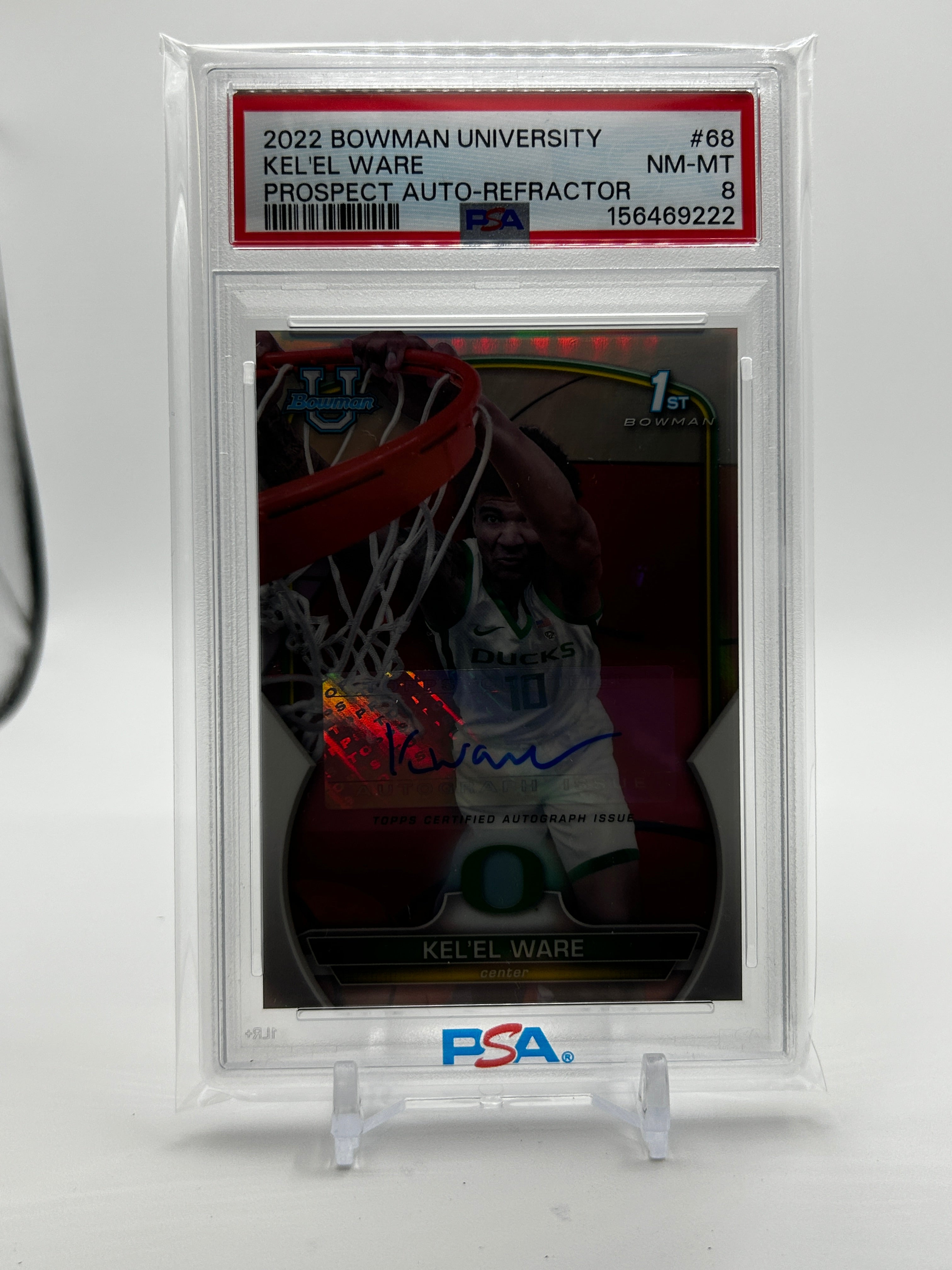2022-23 Bowman University Chrome Kel'El Ware Propsect Refractor Auto /499 PSA 8