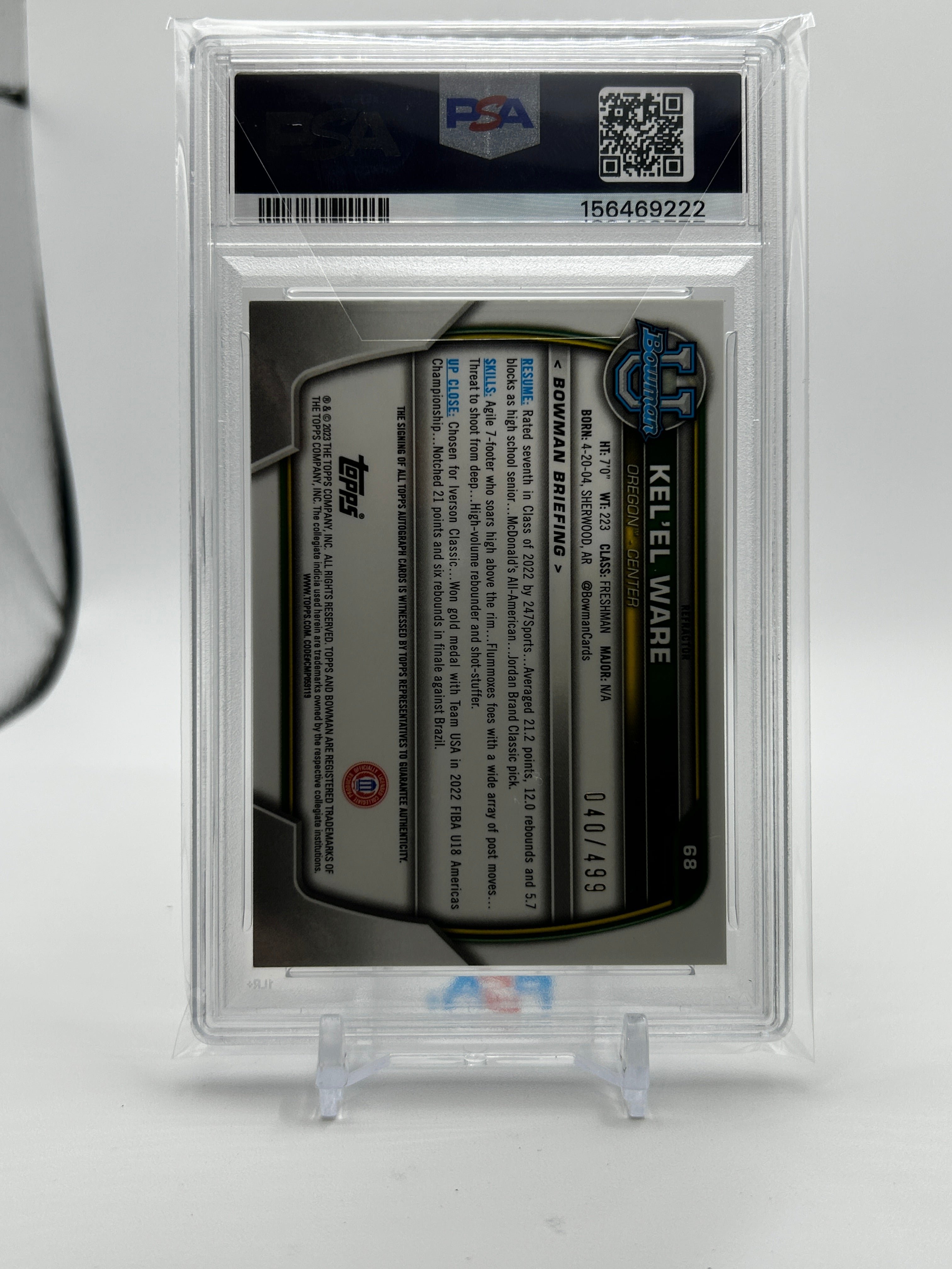 2022-23 Bowman University Chrome Kel'El Ware Propsect Refractor Auto /499 PSA 8