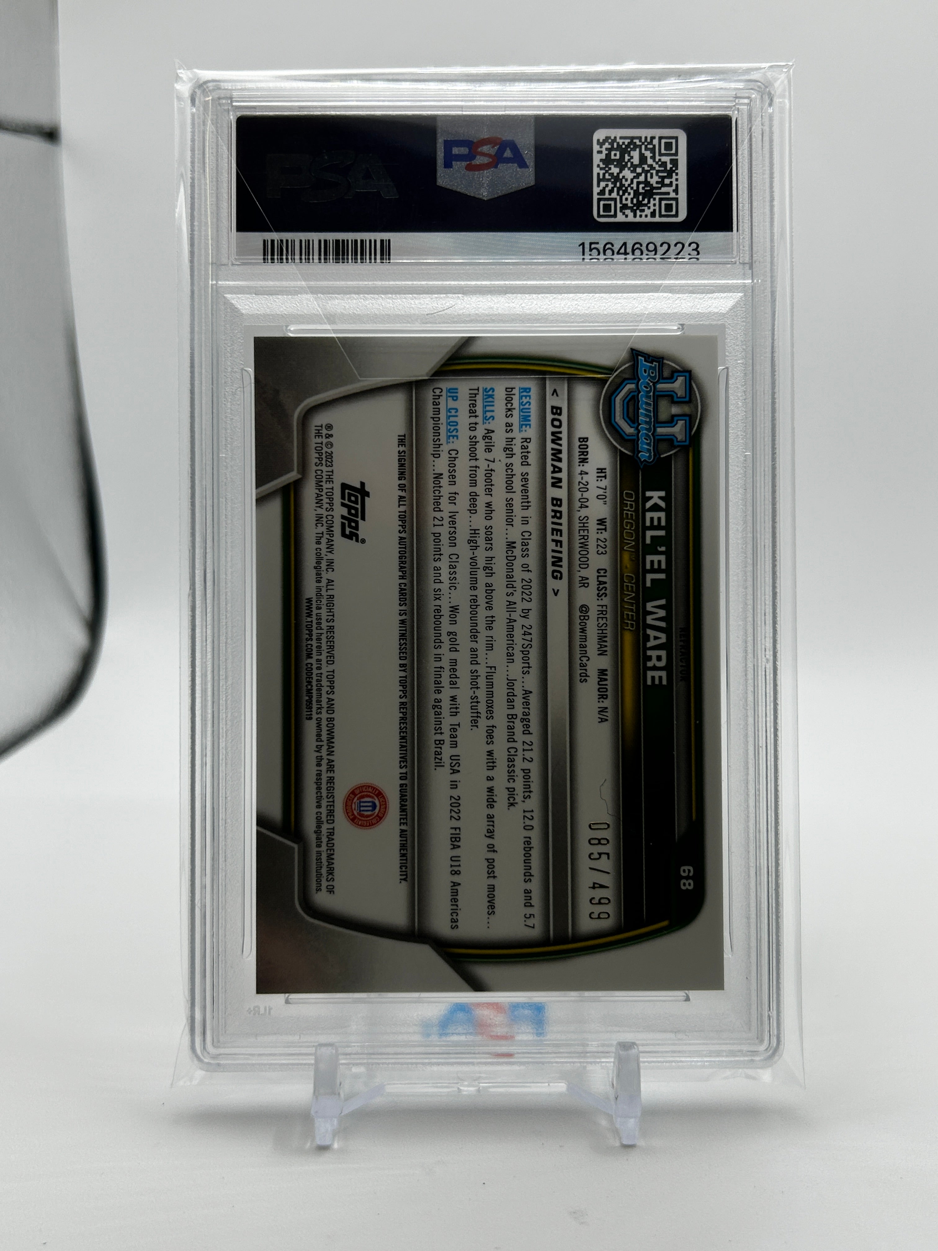 2022-23 Bowman University Chrome Kel'El Ware Propsect Refractor Auto /499 PSA 8