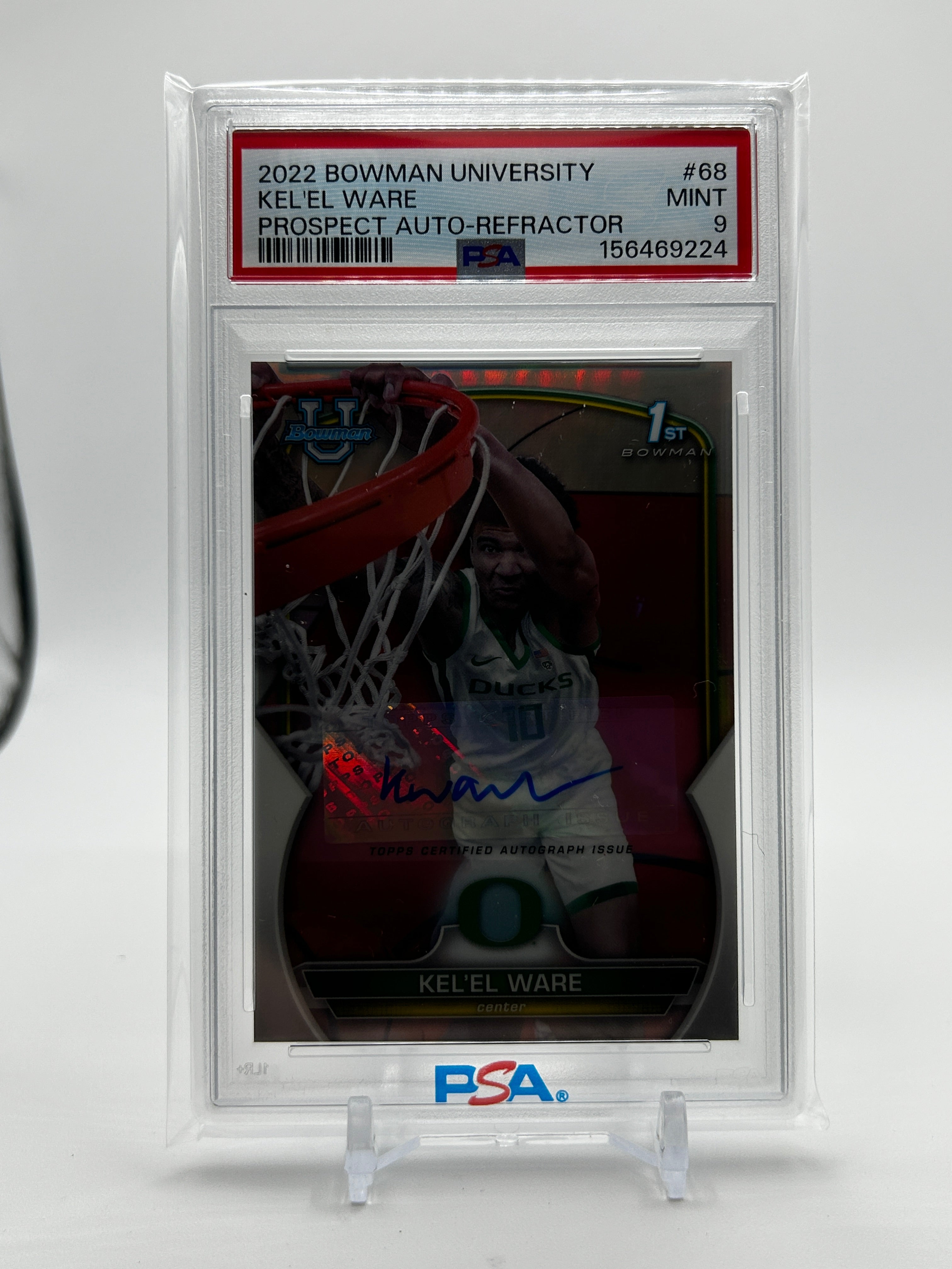 2022-23 Bowman University Chrome Kel'El Ware Propsect Refractor Auto /499 PSA 9