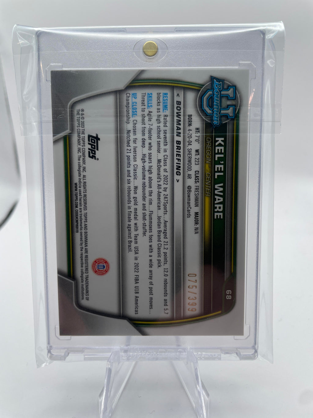 2022-23 Bowman University Chrome Kel'El Ware Purple Refractor /399