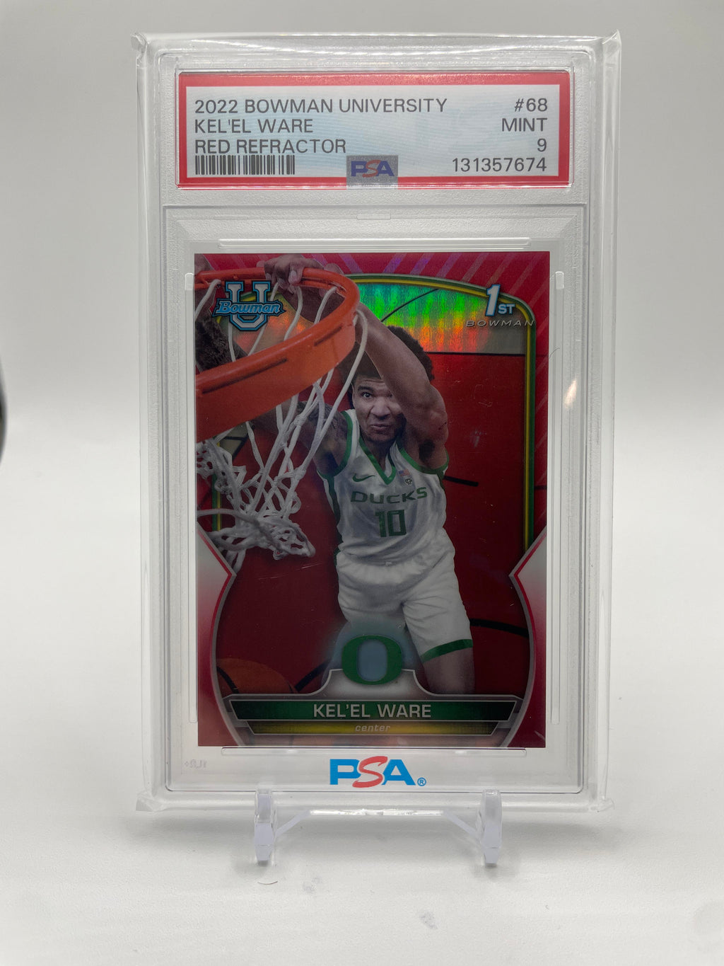 2022-23 Bowman University Chrome Kel'El Ware Red Refractor Rookie 5/5 PSA 9