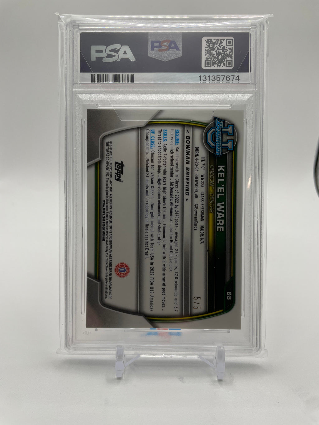 2022-23 Bowman University Chrome Kel'El Ware Red Refractor Rookie 5/5 PSA 9