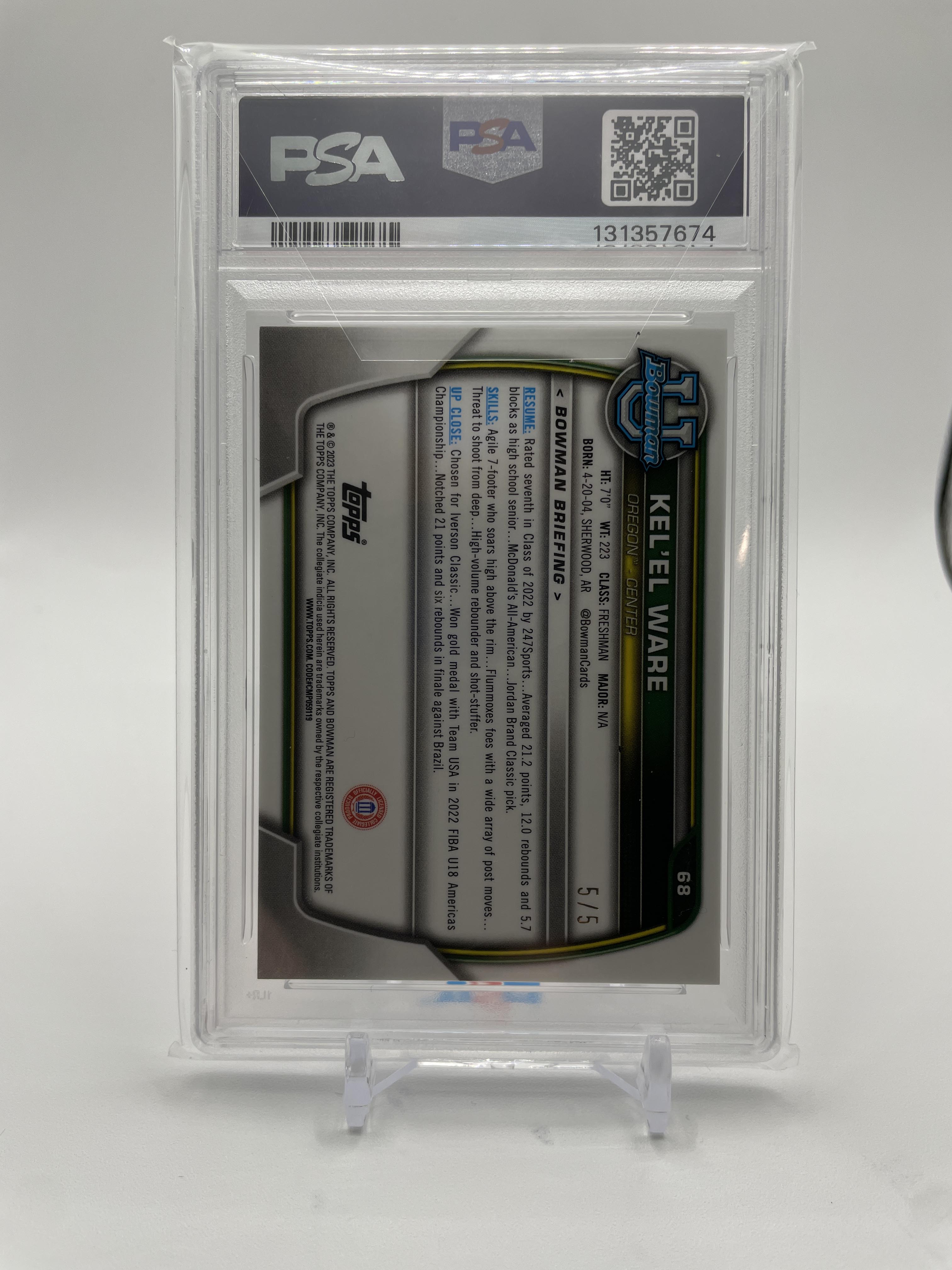 2022-23 Bowman University Chrome Kel'El Ware Red Refractor Rookie 5/5 PSA 9