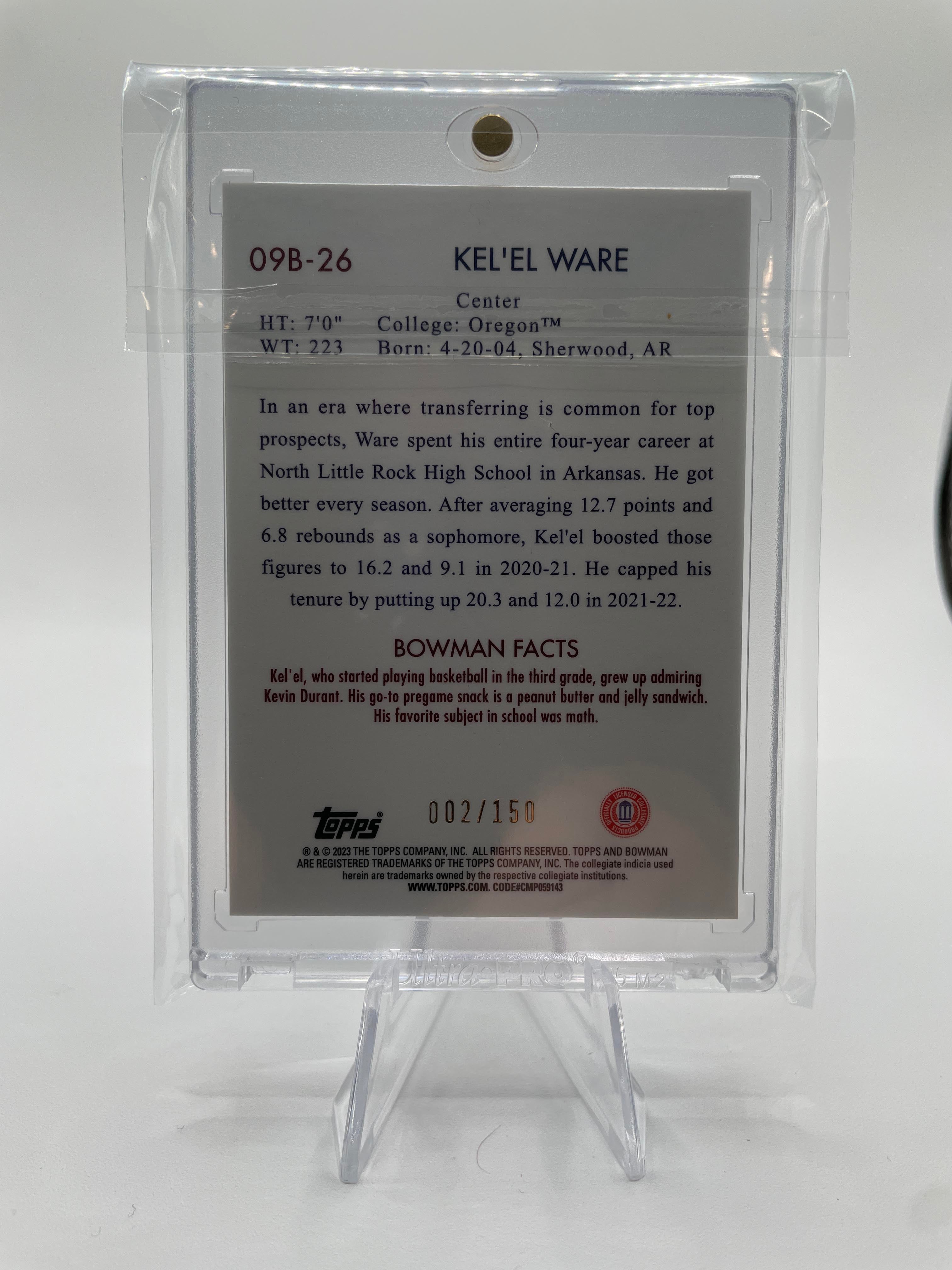 2022-23 Bowman University Chrome Kel'El Ware Throwback Aqua Refractor /150