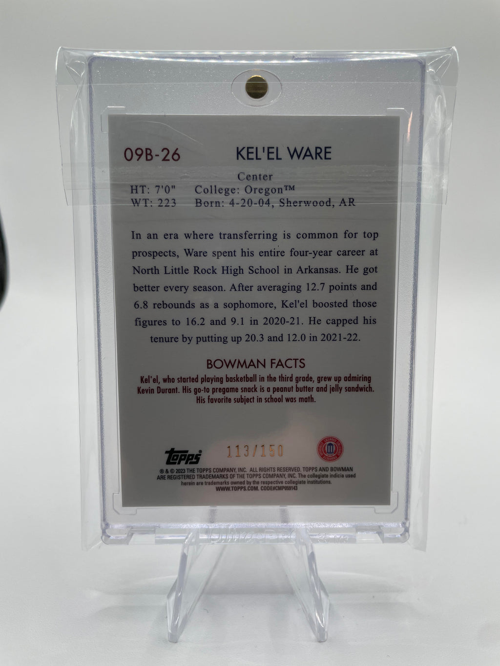 2022-23 Bowman University Chrome Kel'El Ware Throwback Aqua Refractor /150