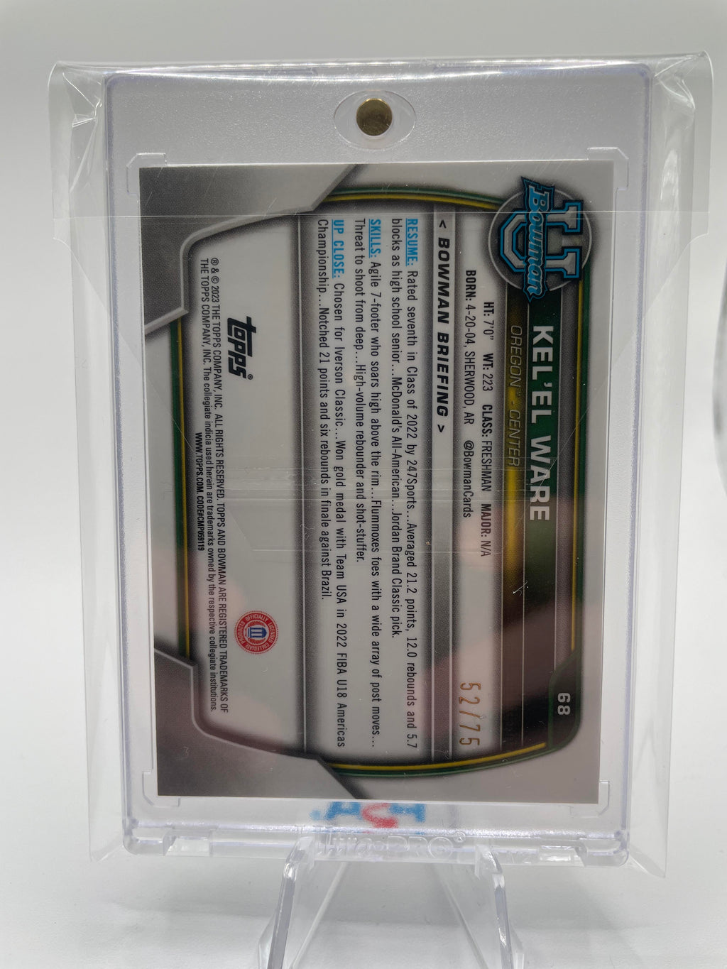 2022-23 Bowman University Chrome Kel'El Ware Yellow Refractor /75