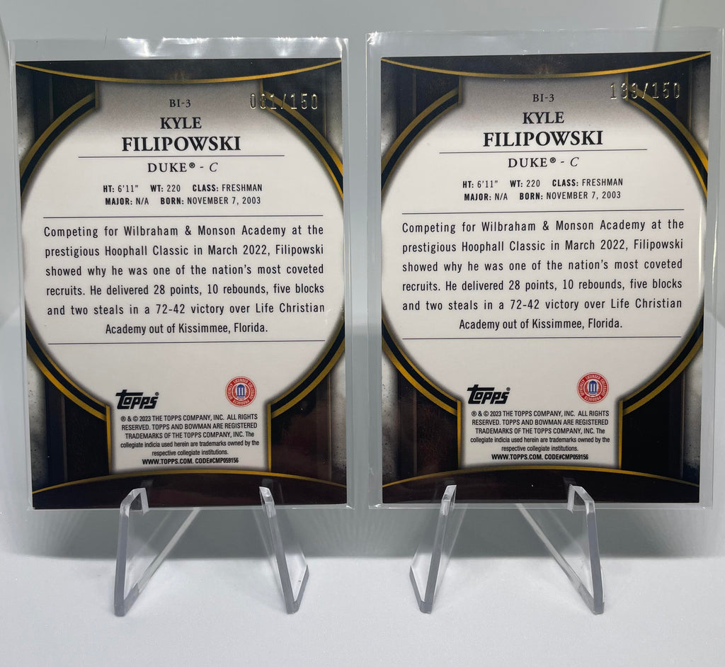 2022-23 Bowman University Chrome Kyle Filipowski Invicta Refractor /150 Set (x2)