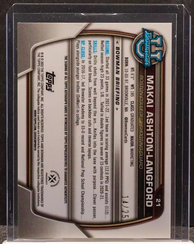 2022-23 Bowman University Chrome Makai Ashton-Langford Orange Shimmer Auto /25