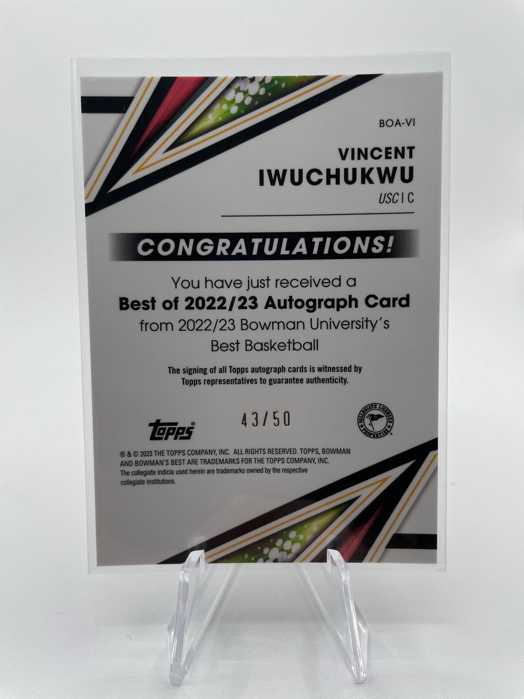 2022-23 Bowman University Chrome Vincent Iwuchukwu Gold Refractor Auto /50
