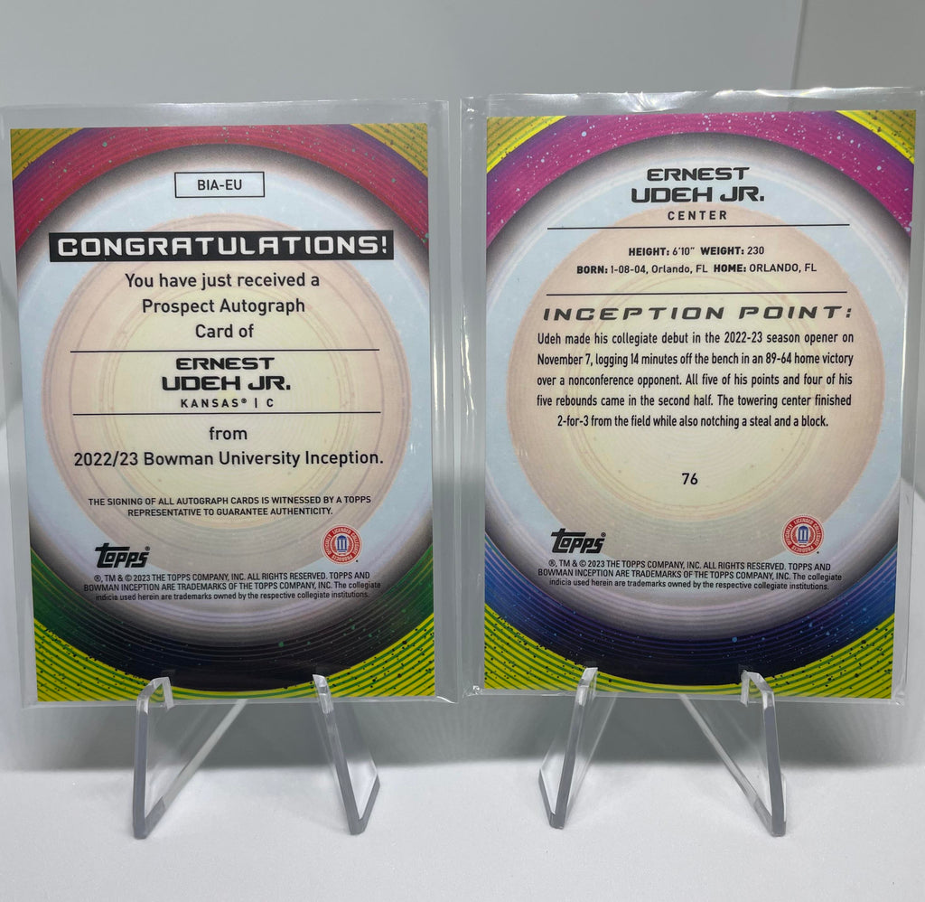 2022-23 Bowman University Inception Ernest Udeh Blue Auto /99 + Auto + Green /99
