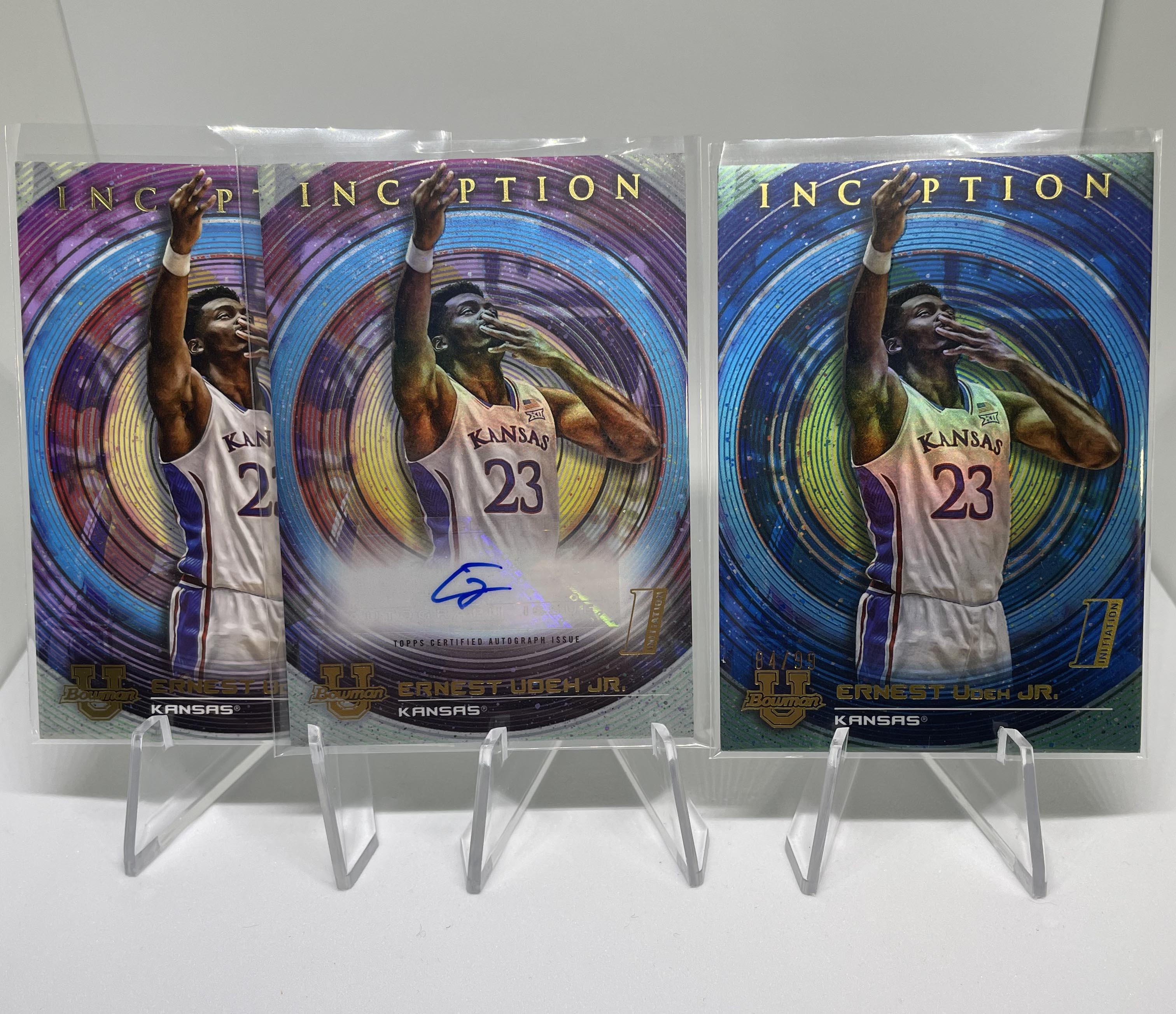 2022-23 Bowman University Inception Ernest Udeh Blue Auto /99 + Auto + Green /99