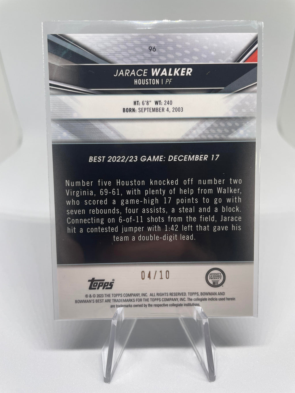2022-23 Bowman University Inception Jarace Walker Orange Foil Rookie Auto /25