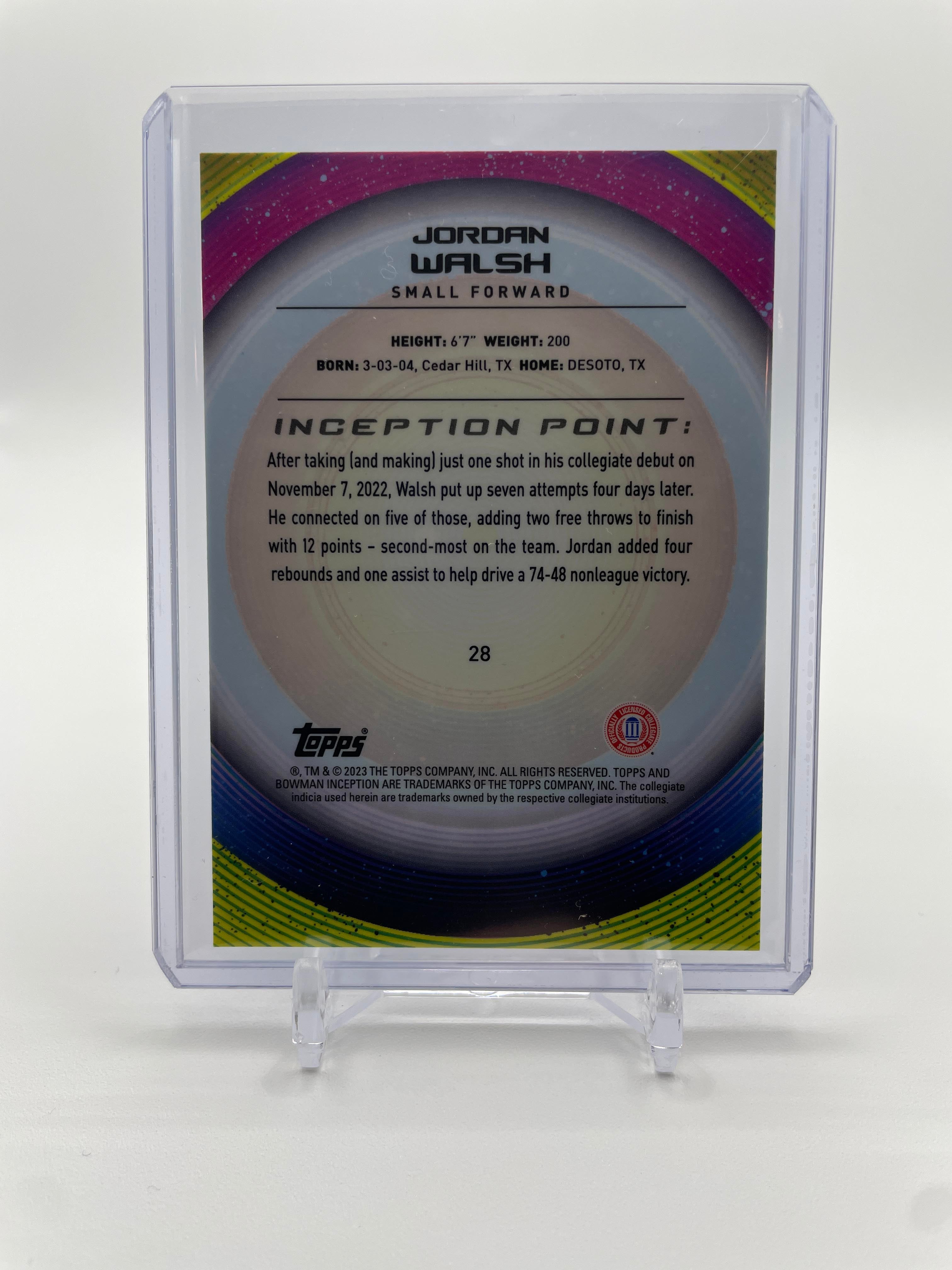 2022-23 Bowman University Inception Jordan Walsh Orange Foil Rookie /25