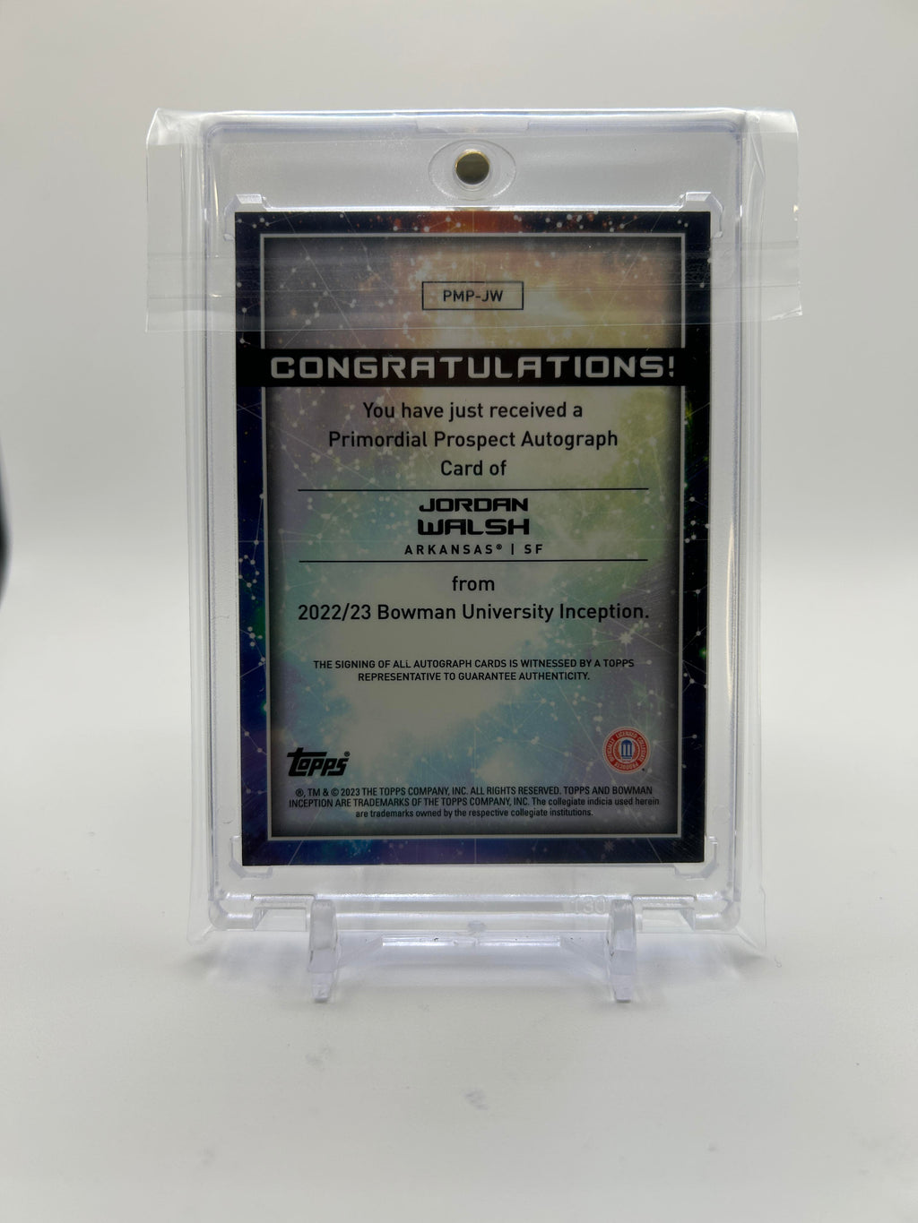 2022-23 Bowman University Inception Jordan Walsh Primordial Orange Auto RC /25