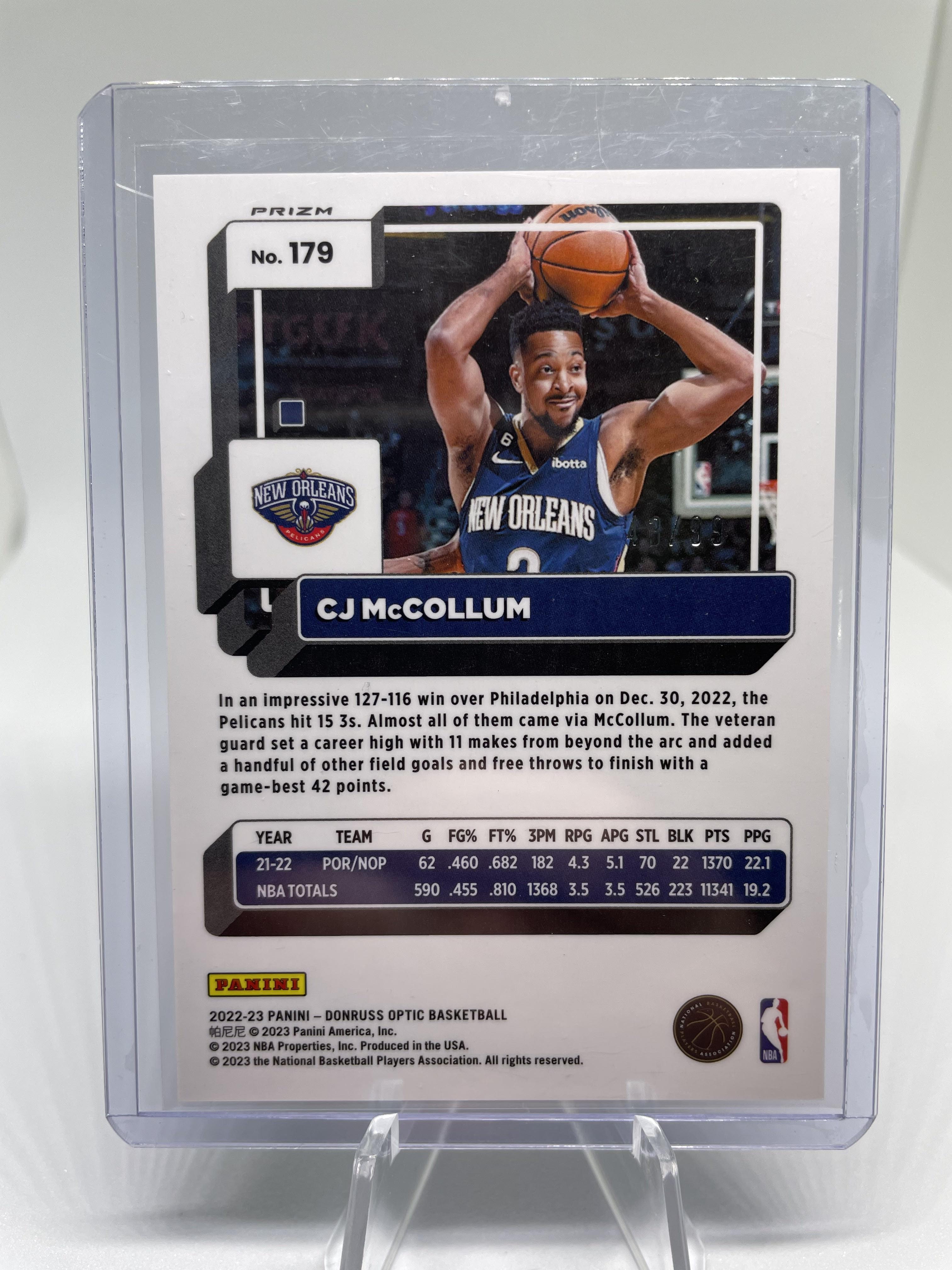 2022-23 Donruss Optic CJ McCollum Purple Disco Prizm /99 #179