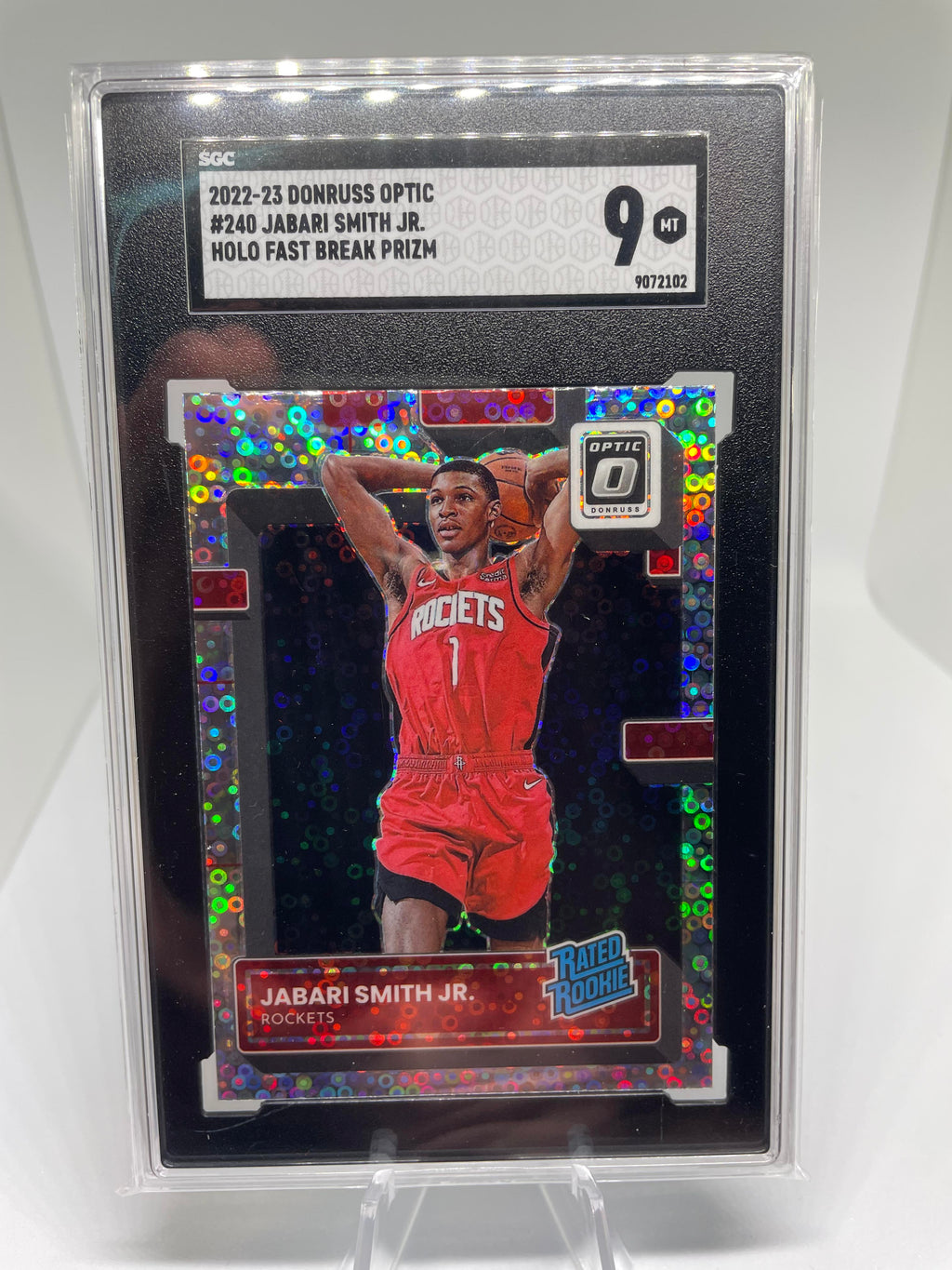 2022-23 Donruss Optic Jabari Smith Jr Holo Fast Break Prizm Rated Rookie SGC 9