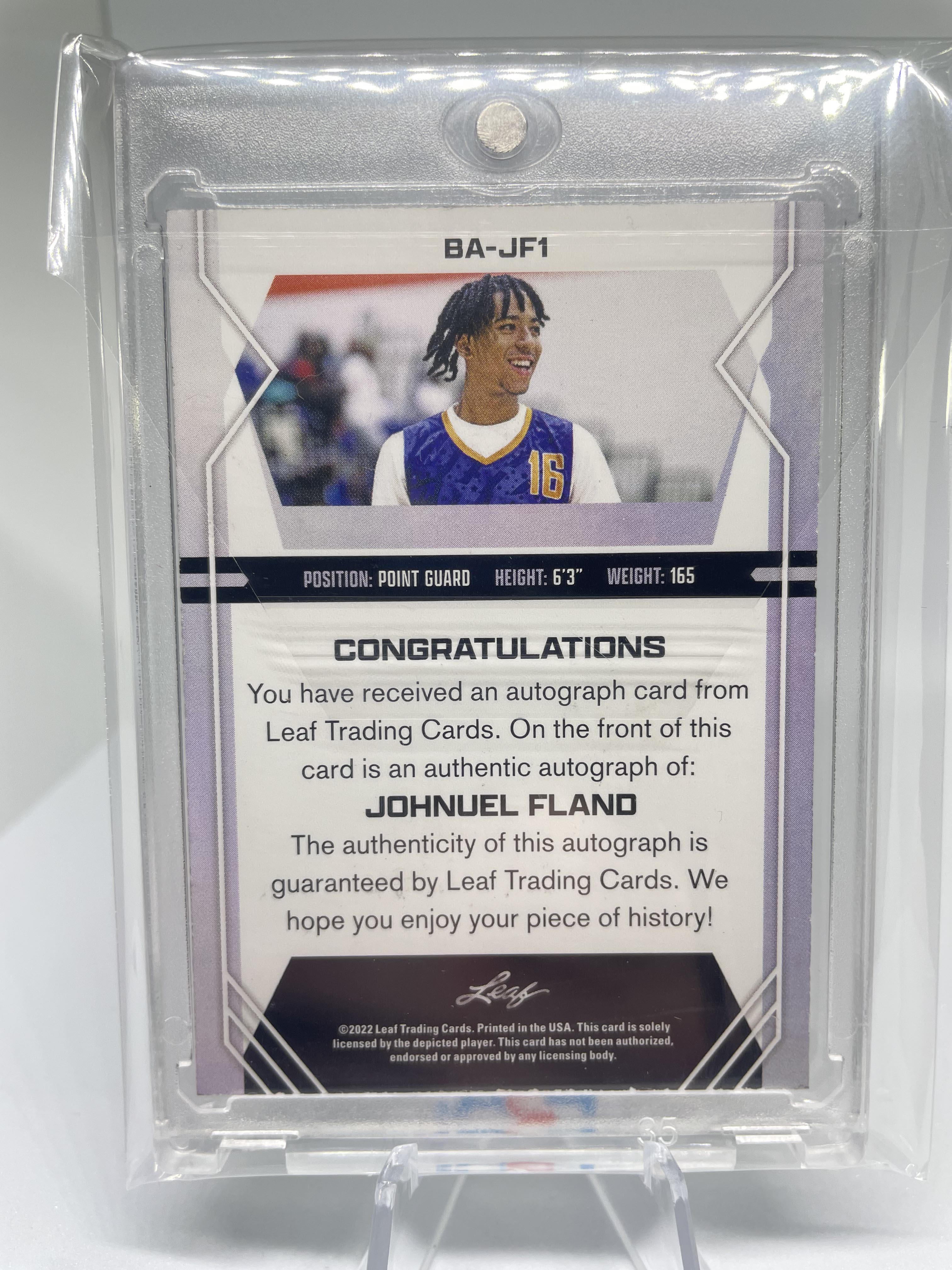2022-23 Leaf Draft Johnuel Fland Purple Parallel Rookie Auto /10