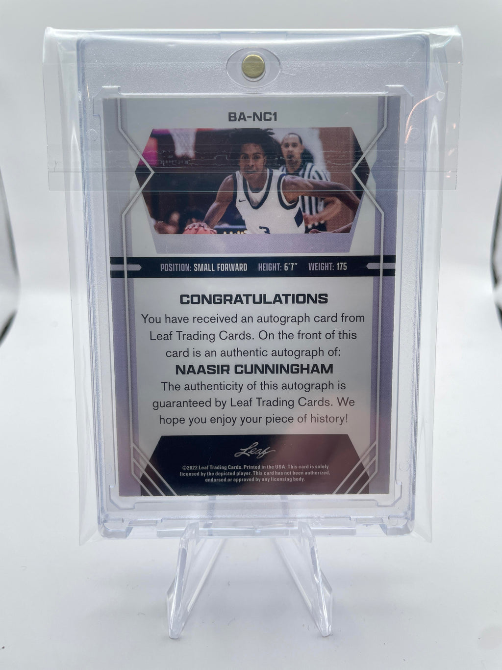 2022-23 Leaf Draft Naasir Cunningham Blue Foil Rookie Auto /30