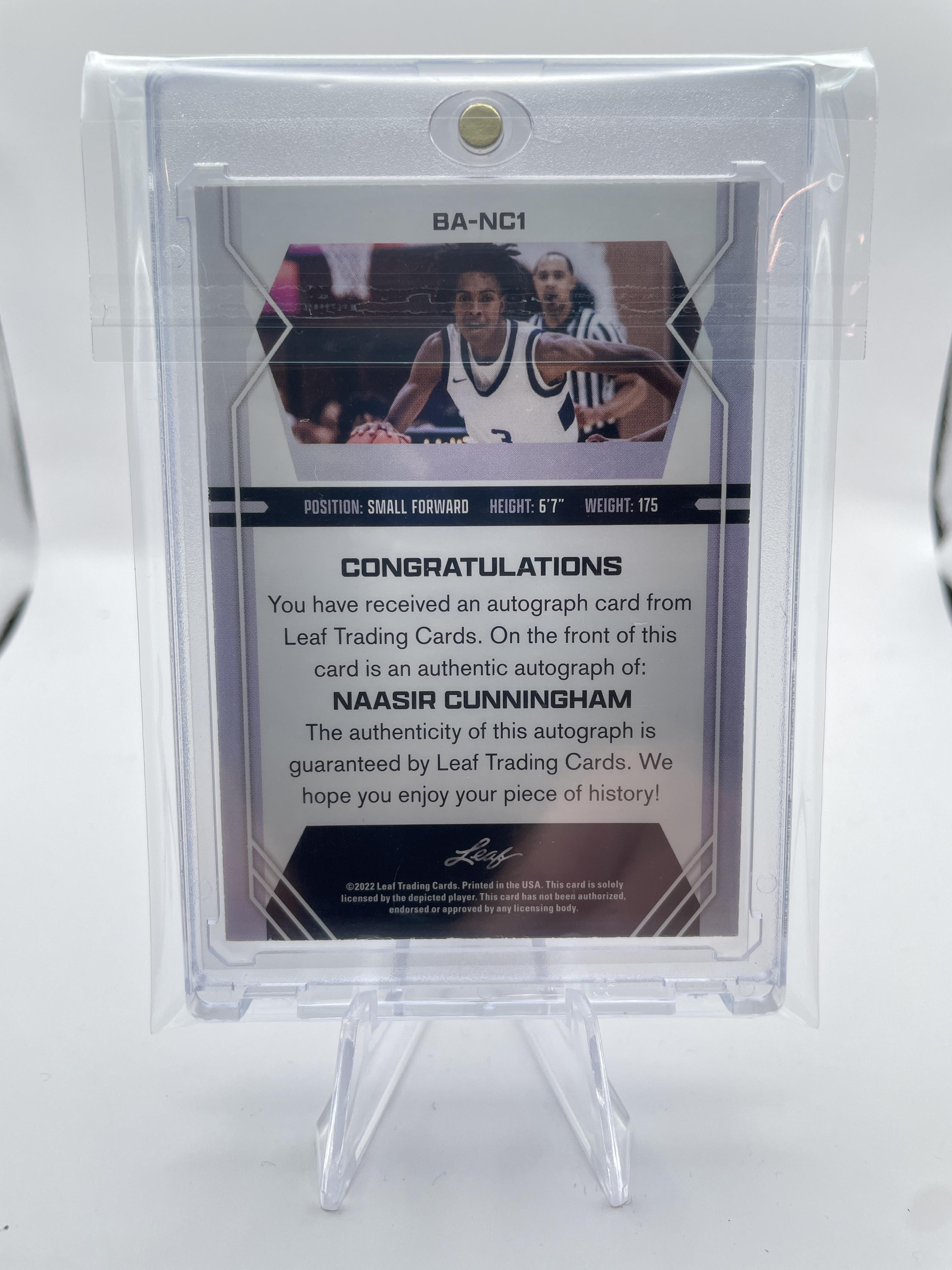 2022-23 Leaf Draft Naasir Cunningham Blue Foil Rookie Auto /30