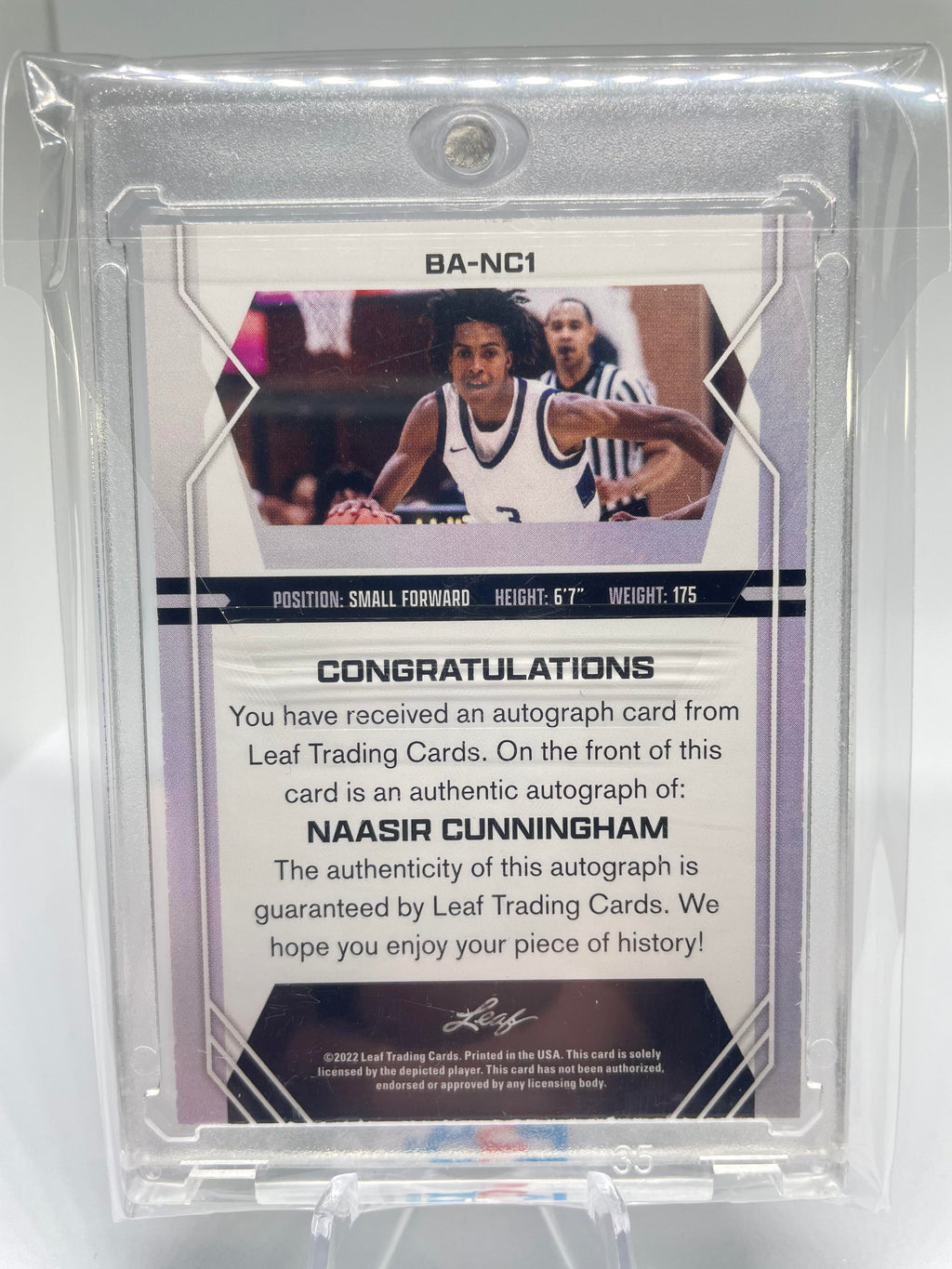 2022-23 Leaf Draft Naasir Cunningham Red Foil Rookie Auto /50