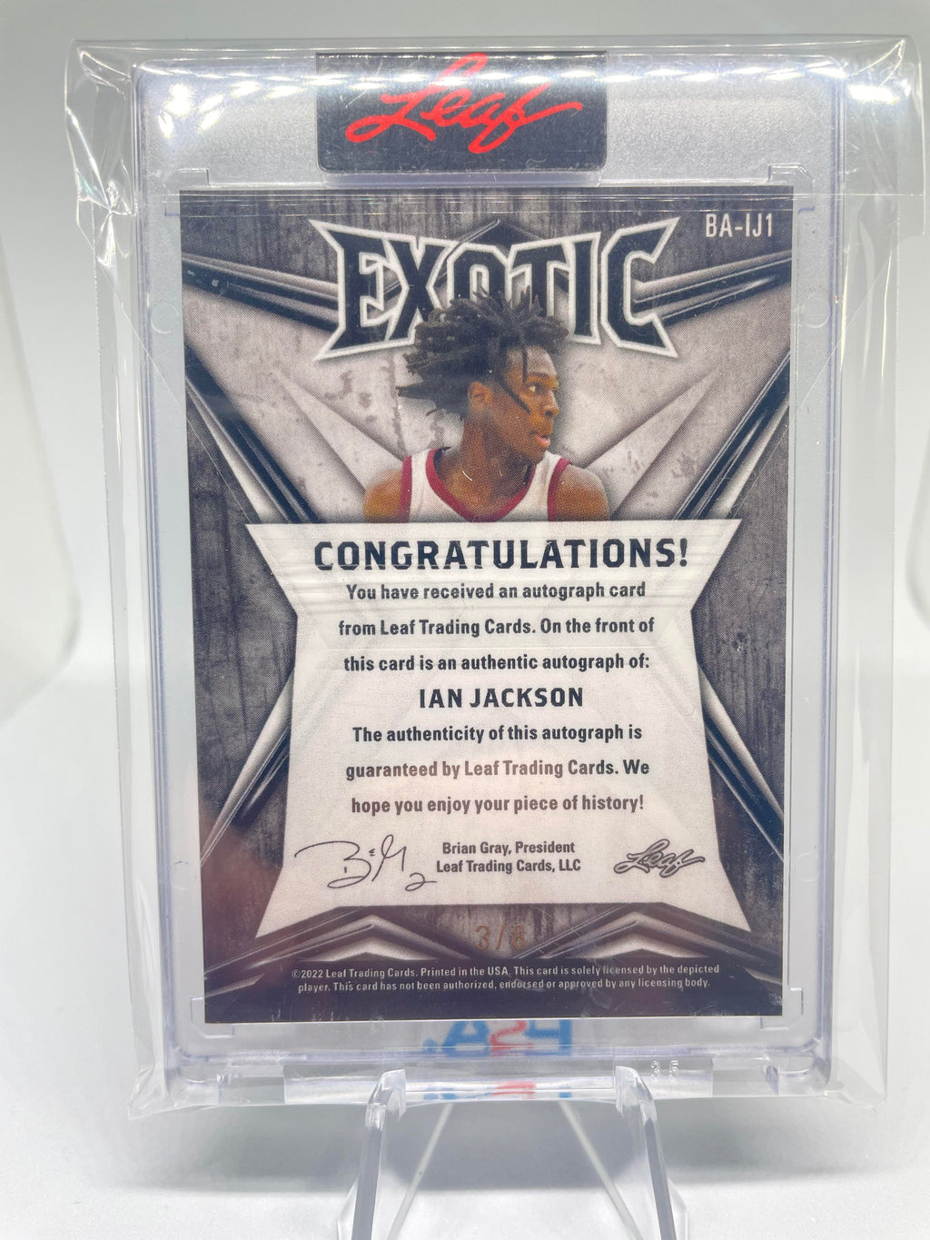 2022-23 Leaf Exotic Ian Jackson Prismatic Elephant Rookie Auto /8