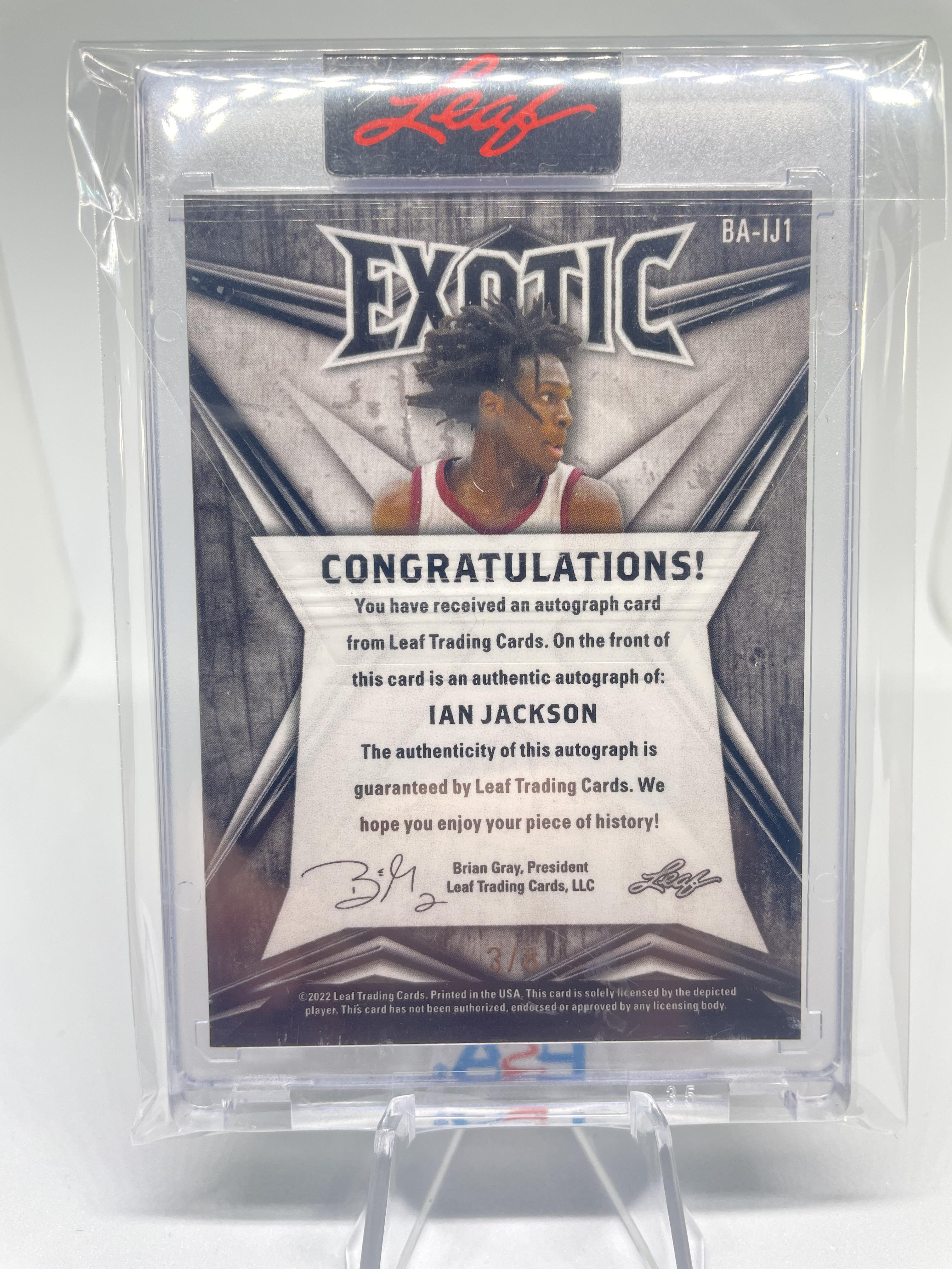 2022-23 Leaf Exotic Ian Jackson Prismatic Elephant Rookie Auto /8
