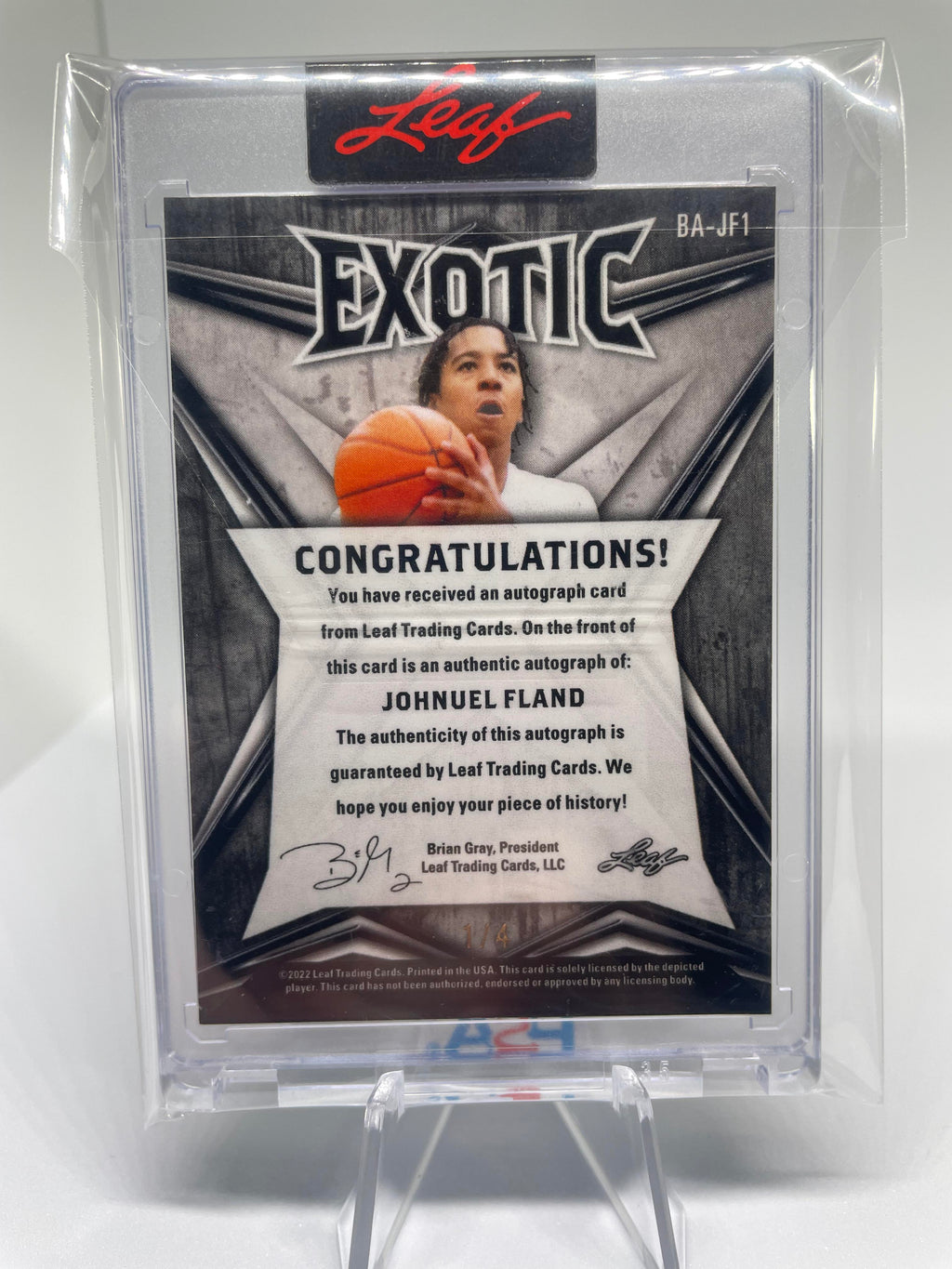 2022-23 Leaf Exotic Johnuel Fland Prismatic Giraffe Rookie Auto 1/4