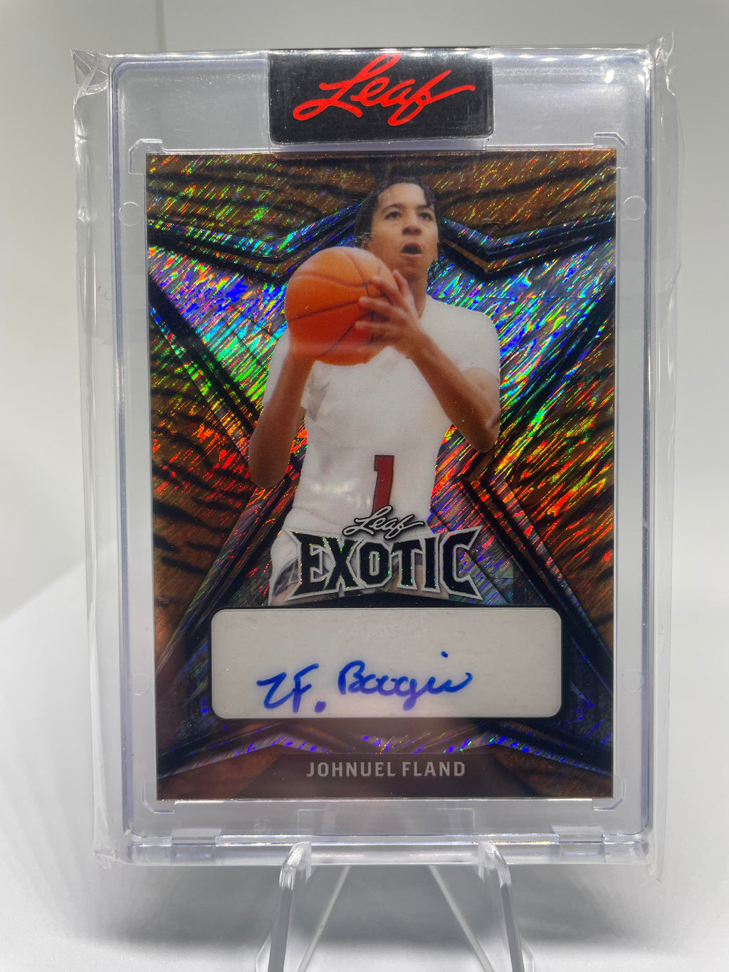 2022-23 Leaf Exotic Johnuel Fland Tiger Shimmer Rookie Auto /10