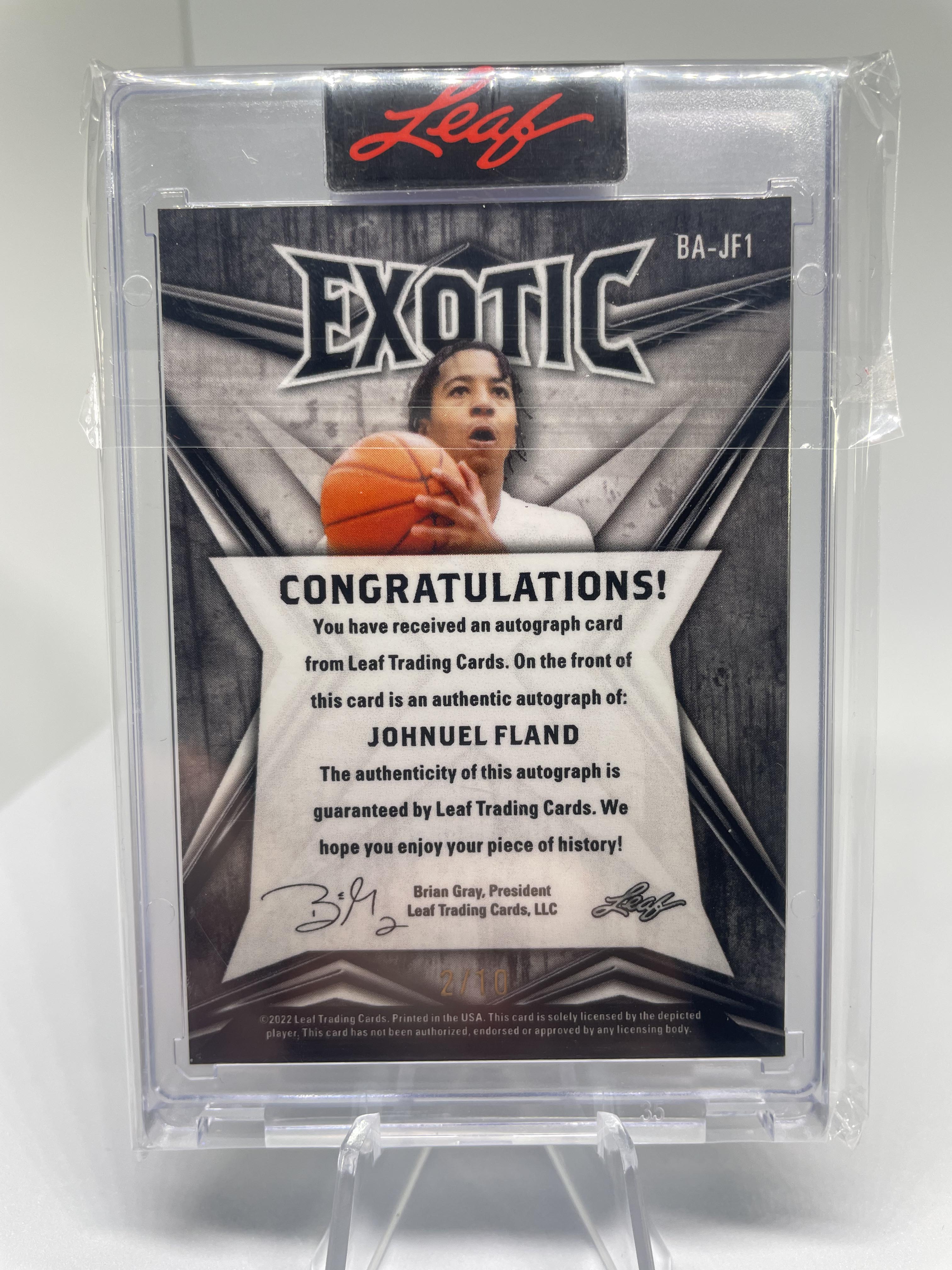 2022-23 Leaf Exotic Johnuel Fland Tiger Shimmer Rookie Auto /10