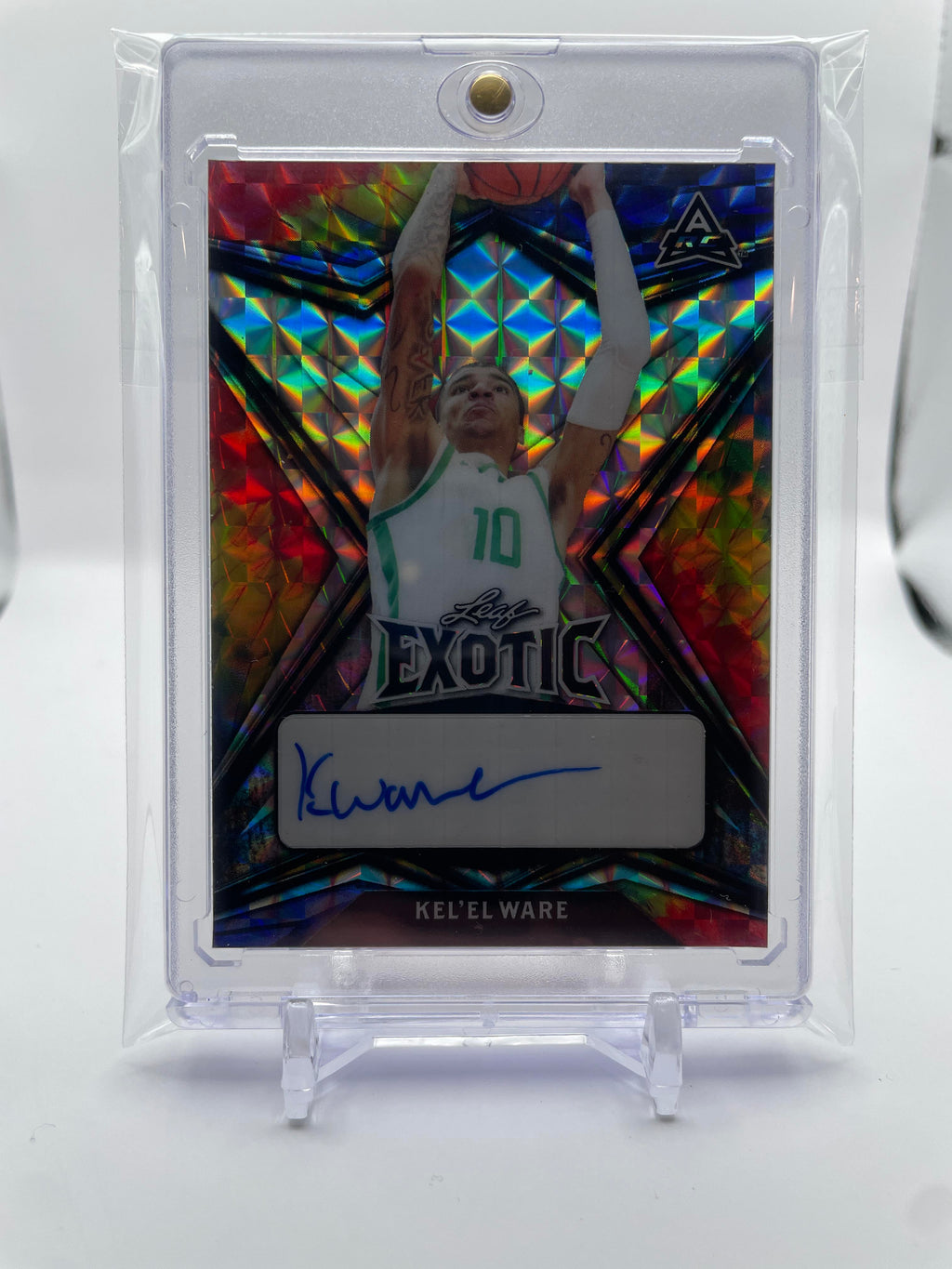 2022-23 Leaf Exotic Kel'El Ware Parrot Shimmer Prizm Rookie Auto 5/5