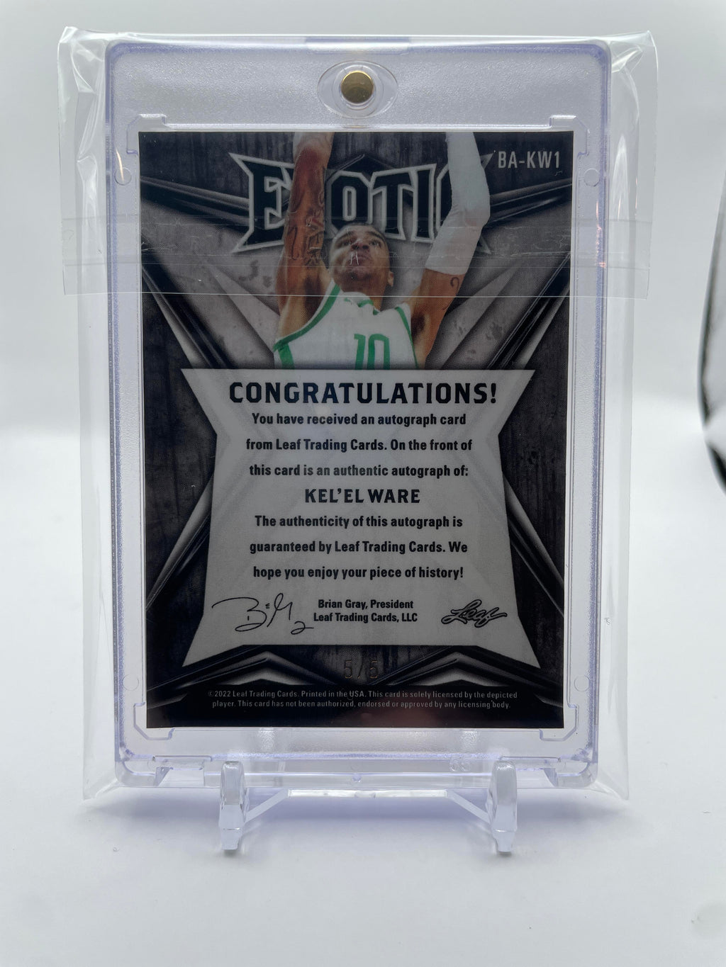 2022-23 Leaf Exotic Kel'El Ware Parrot Shimmer Prizm Rookie Auto 5/5