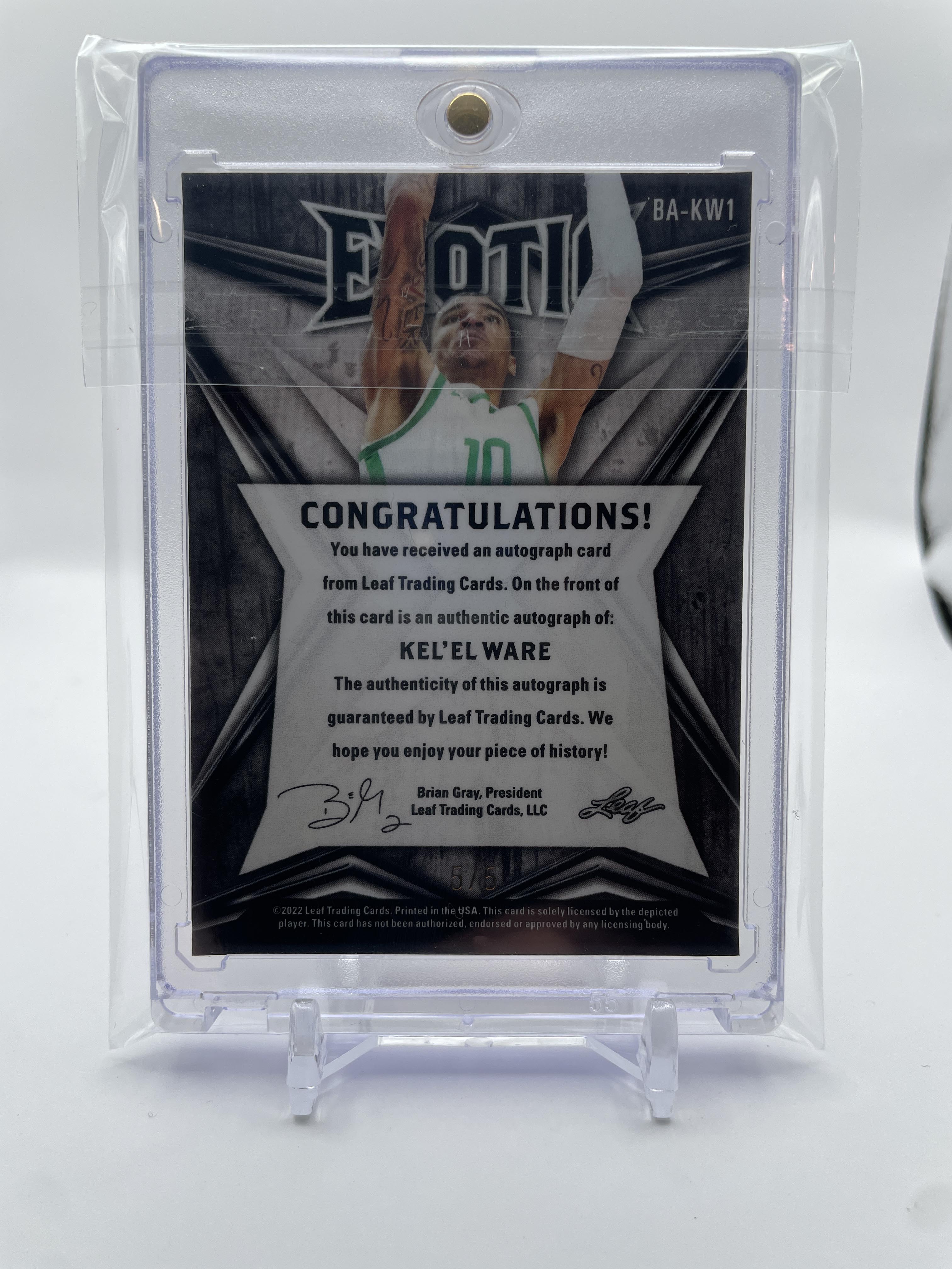2022-23 Leaf Exotic Kel'El Ware Parrot Shimmer Prizm Rookie Auto 5/5