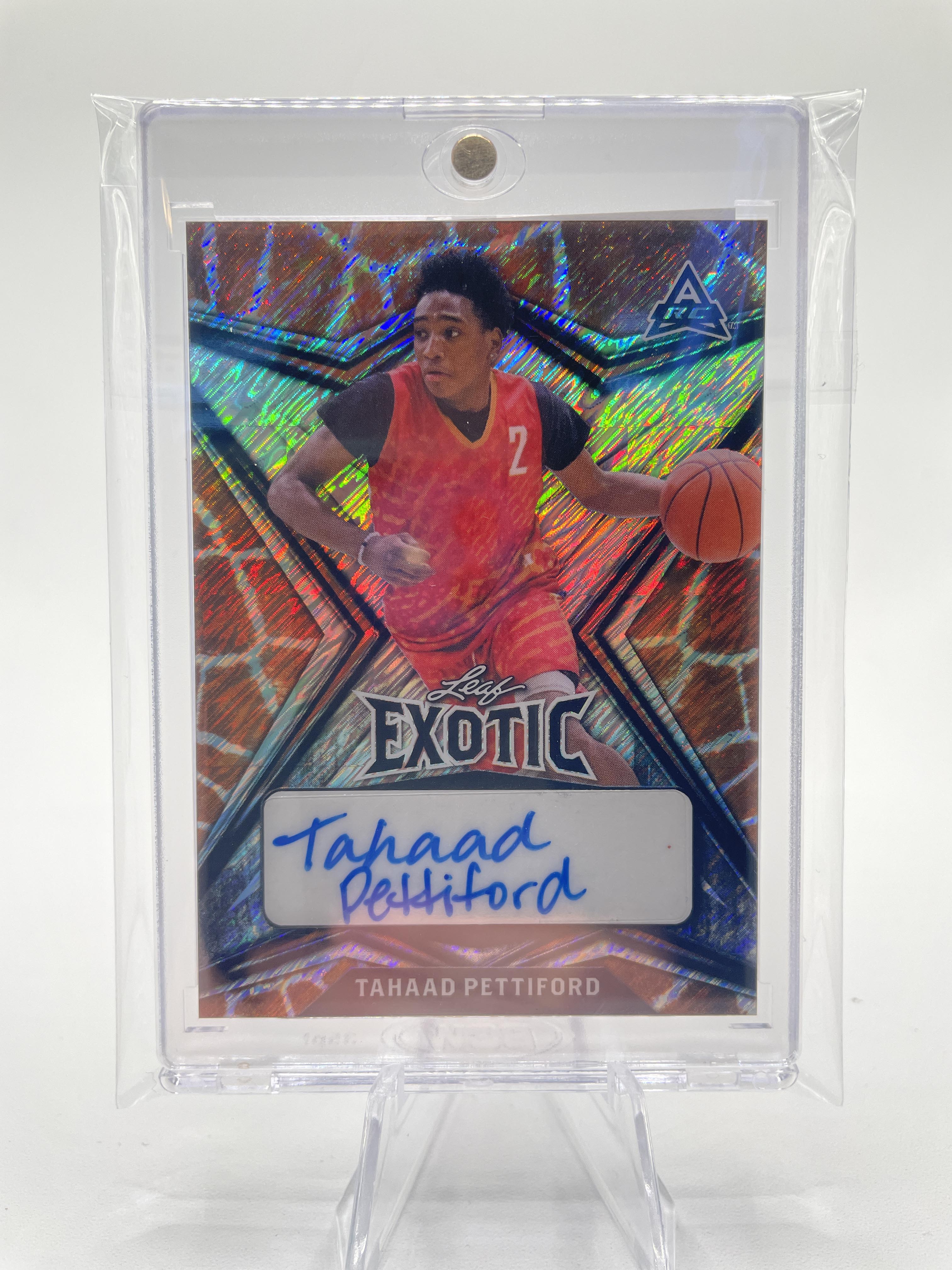 2022-23 Leaf Exotic Tahaad Pettiford Giraffe Prizm Pre-Production Proof Auto 1/1