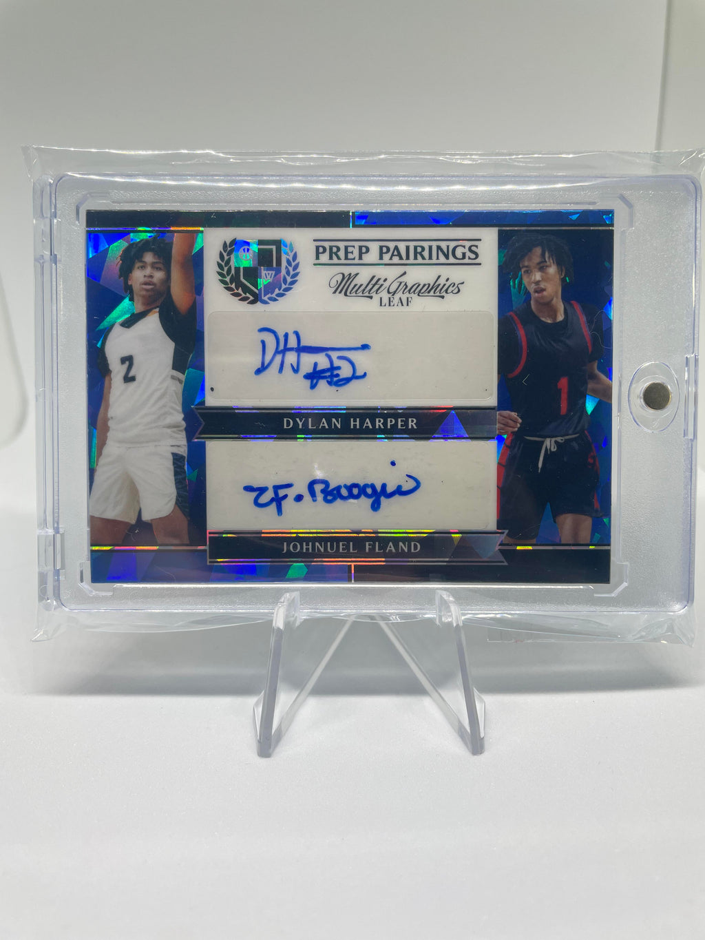 2022-23 Leaf Multigraphics Dylan Harper Johnuel Fland Blue Crystal Dual Auto /45